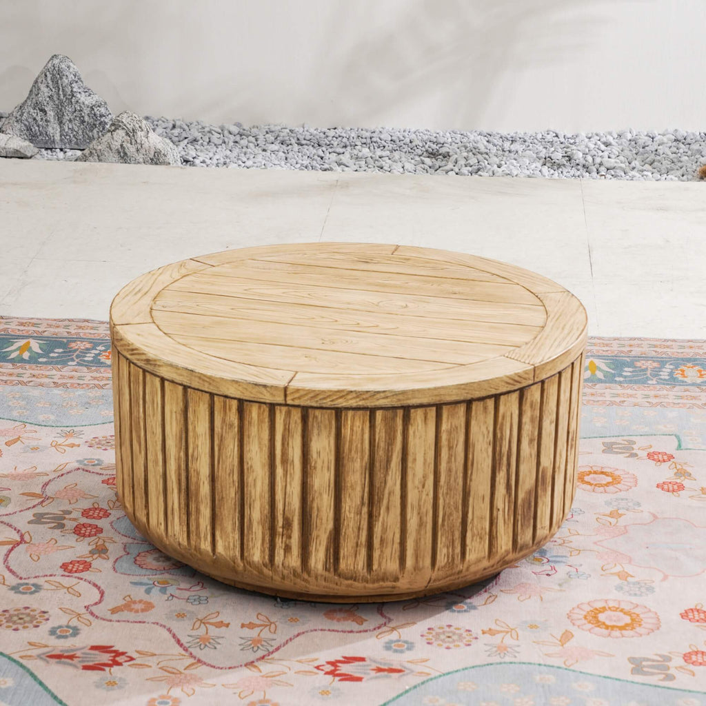Brown Round Coffee Table – Terrafab Composite Material with Iron Frame（PAD - 24926TA） - Direct Wicker