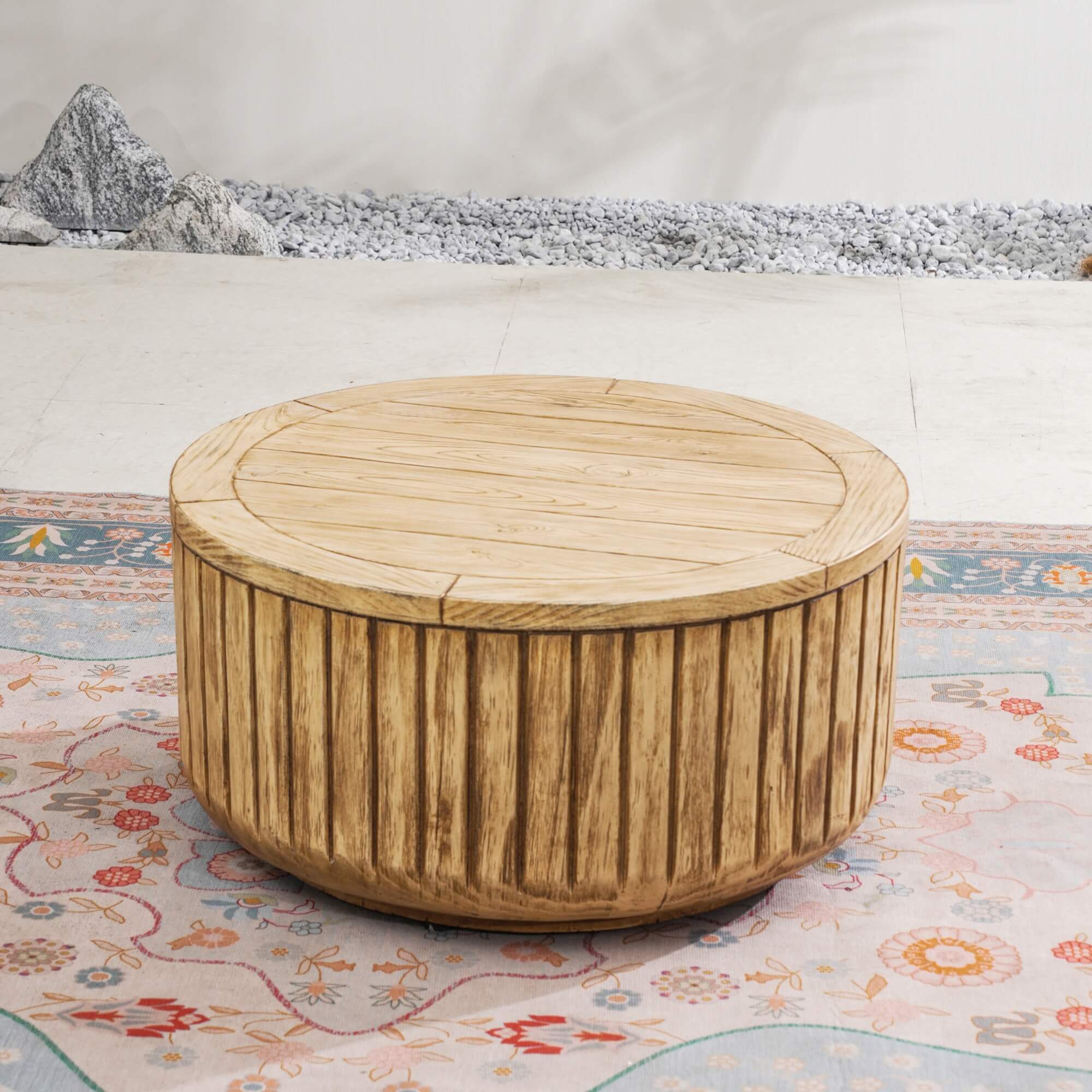 Brown Round Coffee Table – Terrafab Composite Material with Iron Frame（PAD - 24926TA） - Direct Wicker