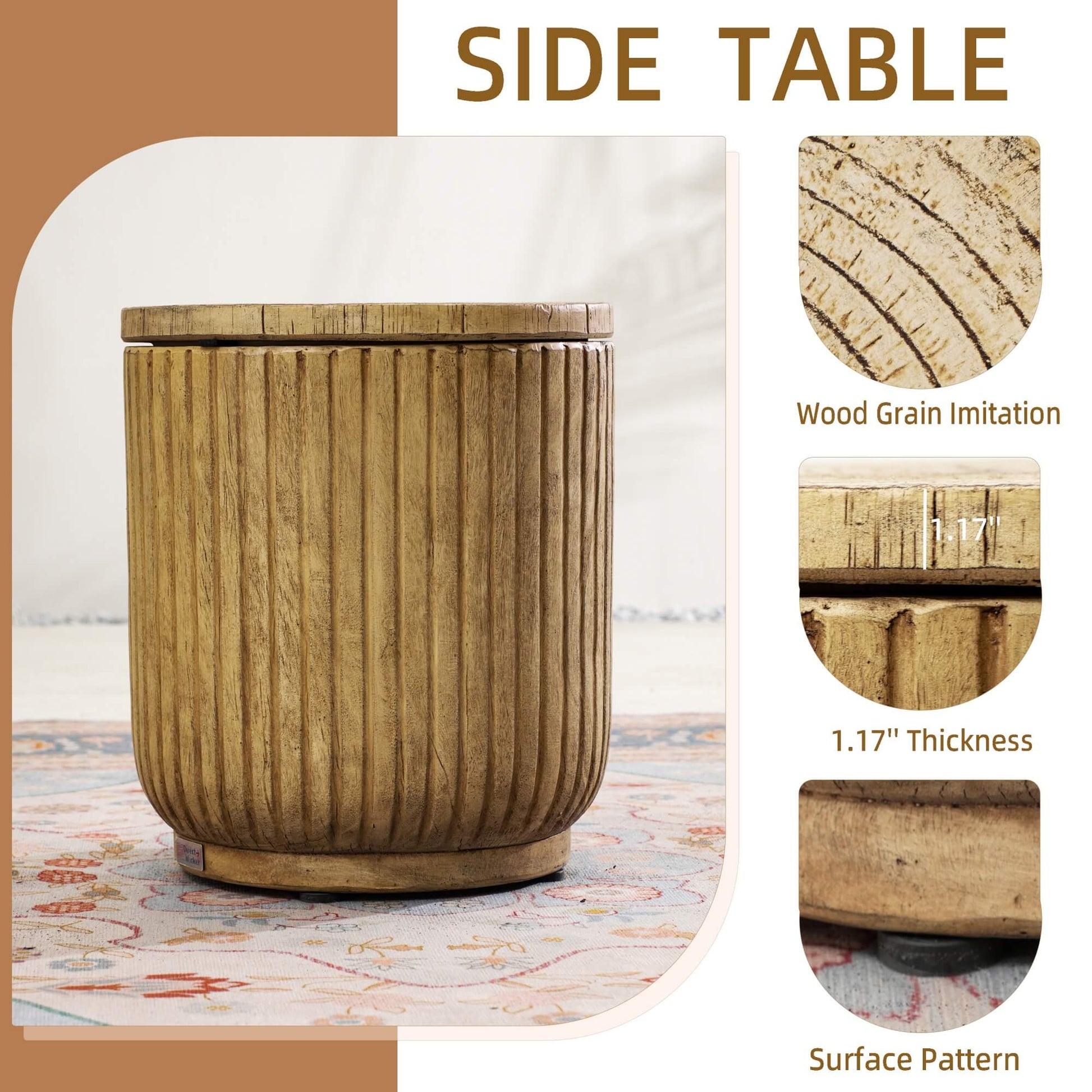 Brown Side Table with Ice Bucket – Terrafab Composite Material（PAT - 24917IB） - Direct Wicker