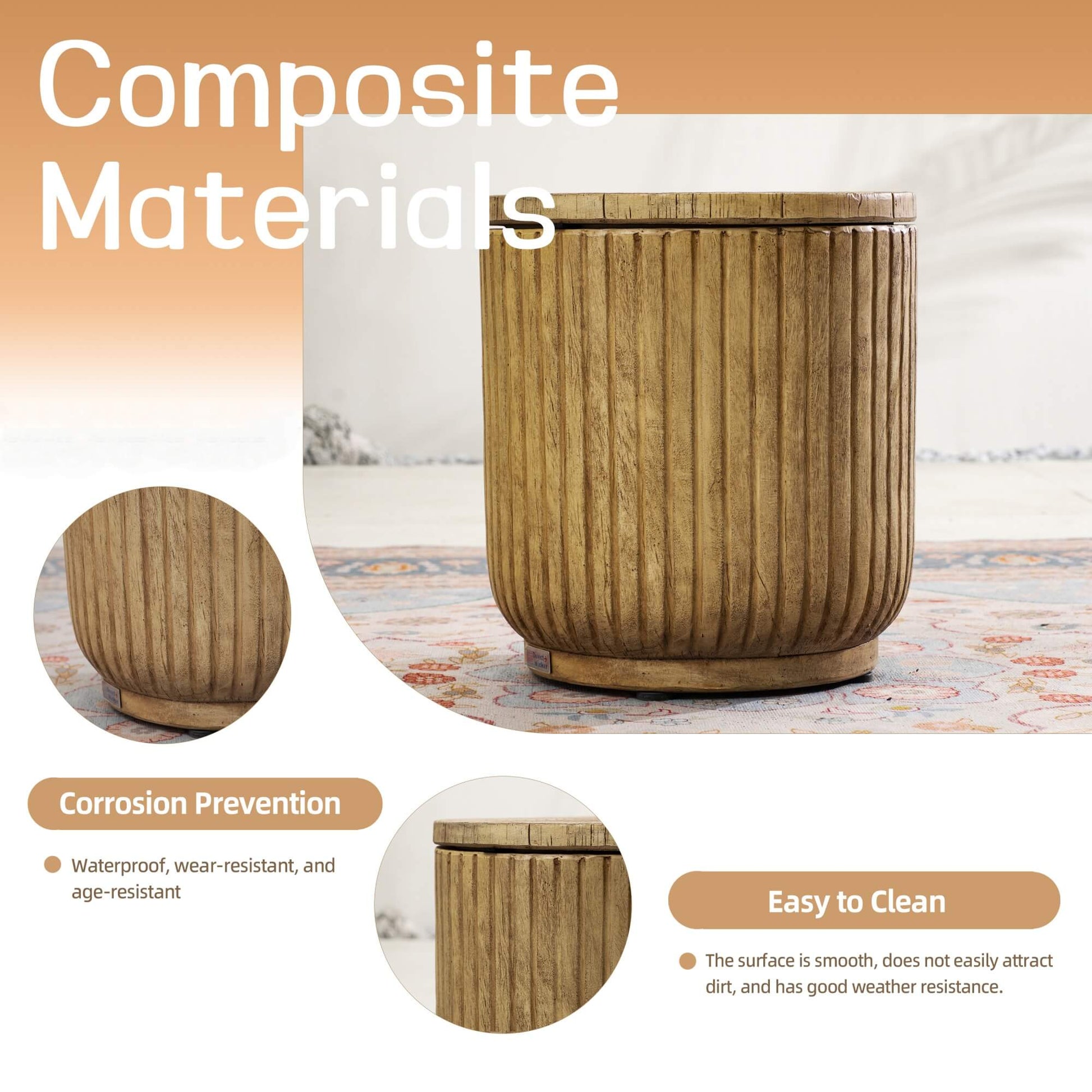 Brown Side Table with Ice Bucket – Terrafab Composite Material（PAT - 24917IB） - Direct Wicker