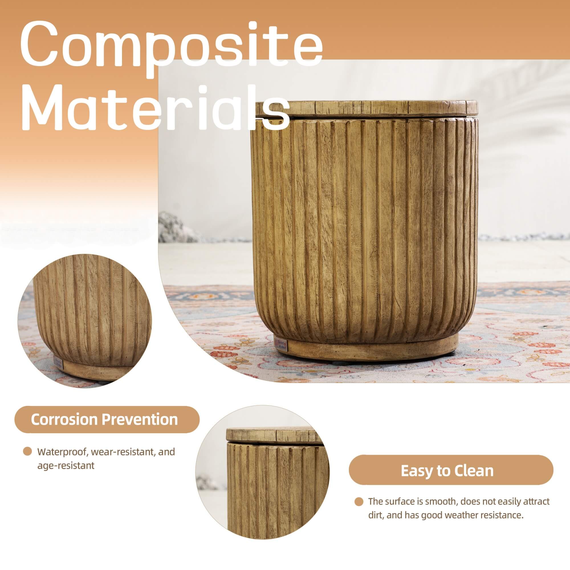 Brown Side Table with Ice Bucket – Terrafab Composite Material（PAT - 24917IB） - Direct Wicker