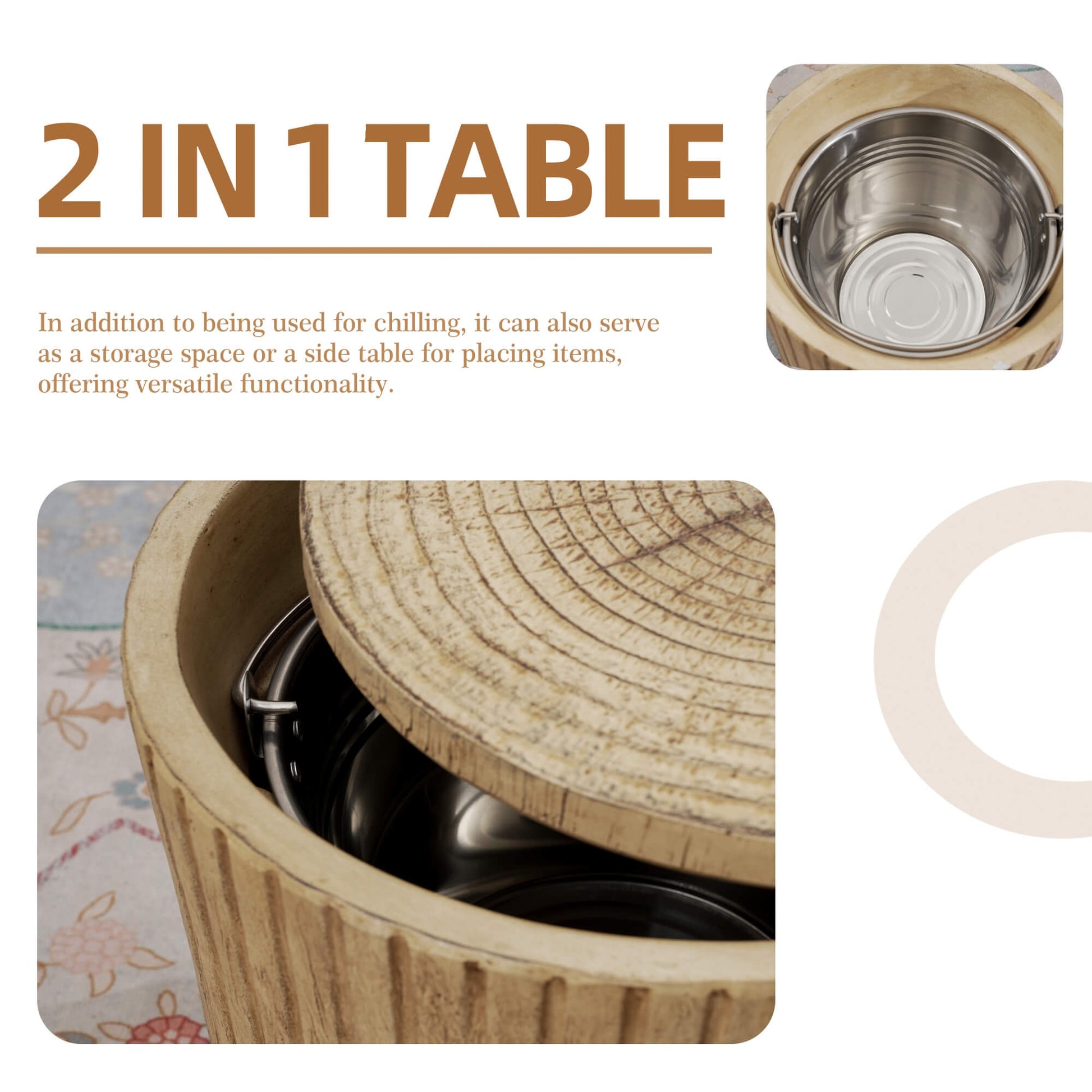 Brown Side Table with Ice Bucket – Terrafab Composite Material（PAT - 24917IB） - Direct Wicker