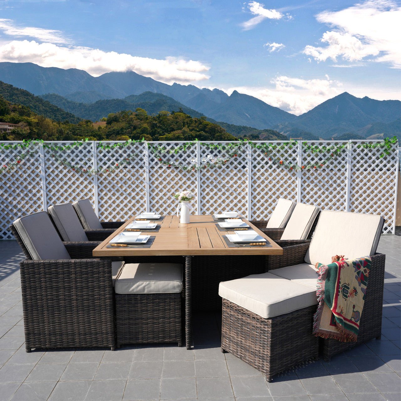 Carmel 6 - Seater Outdoor Dining Set - Rectangular Dining Table (PAD - 3234TA) - Direct Wicker