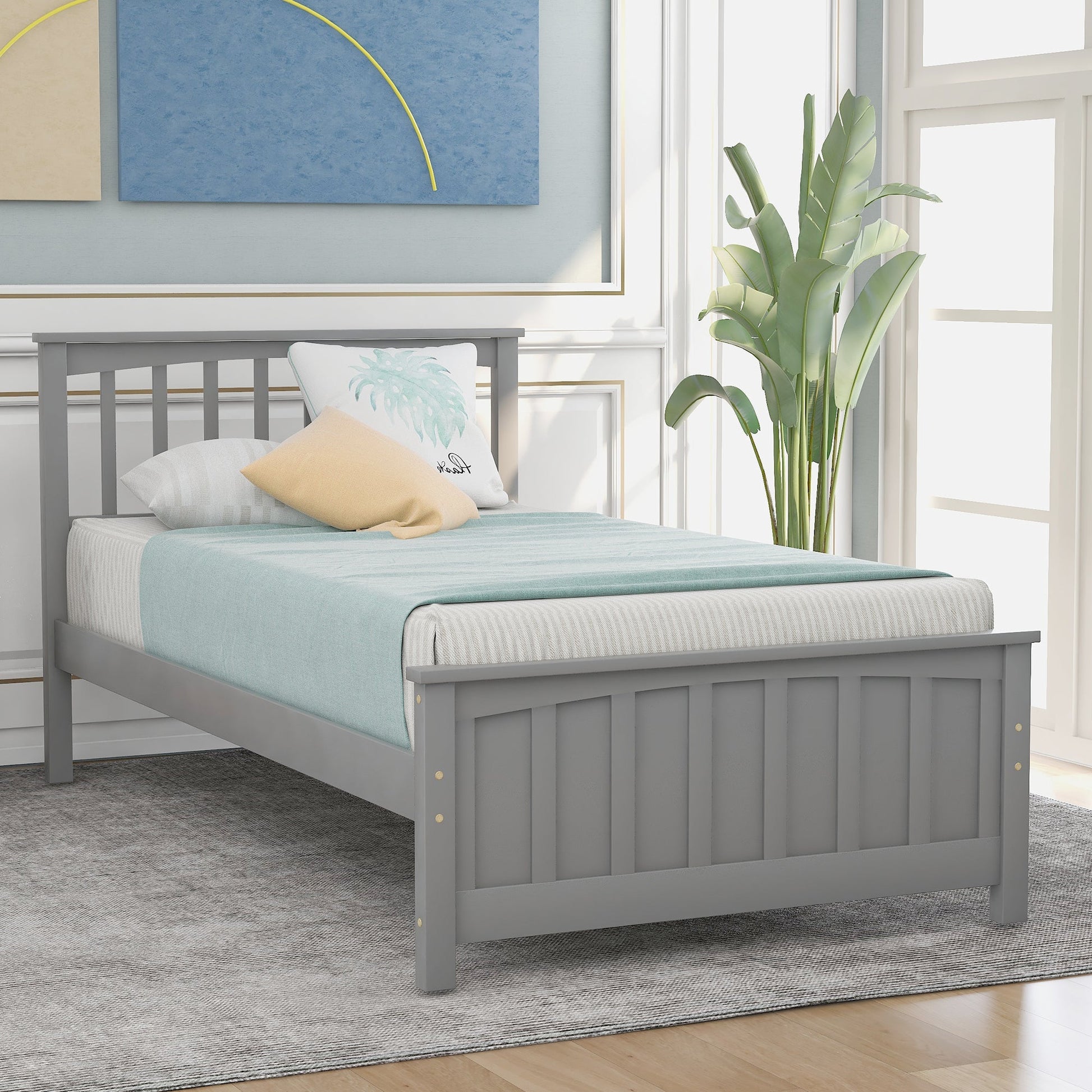 Classic Gray Wood Platform Bed Twin Size with Headboard and Footboard (WF195377AAE) - Direct Wicker