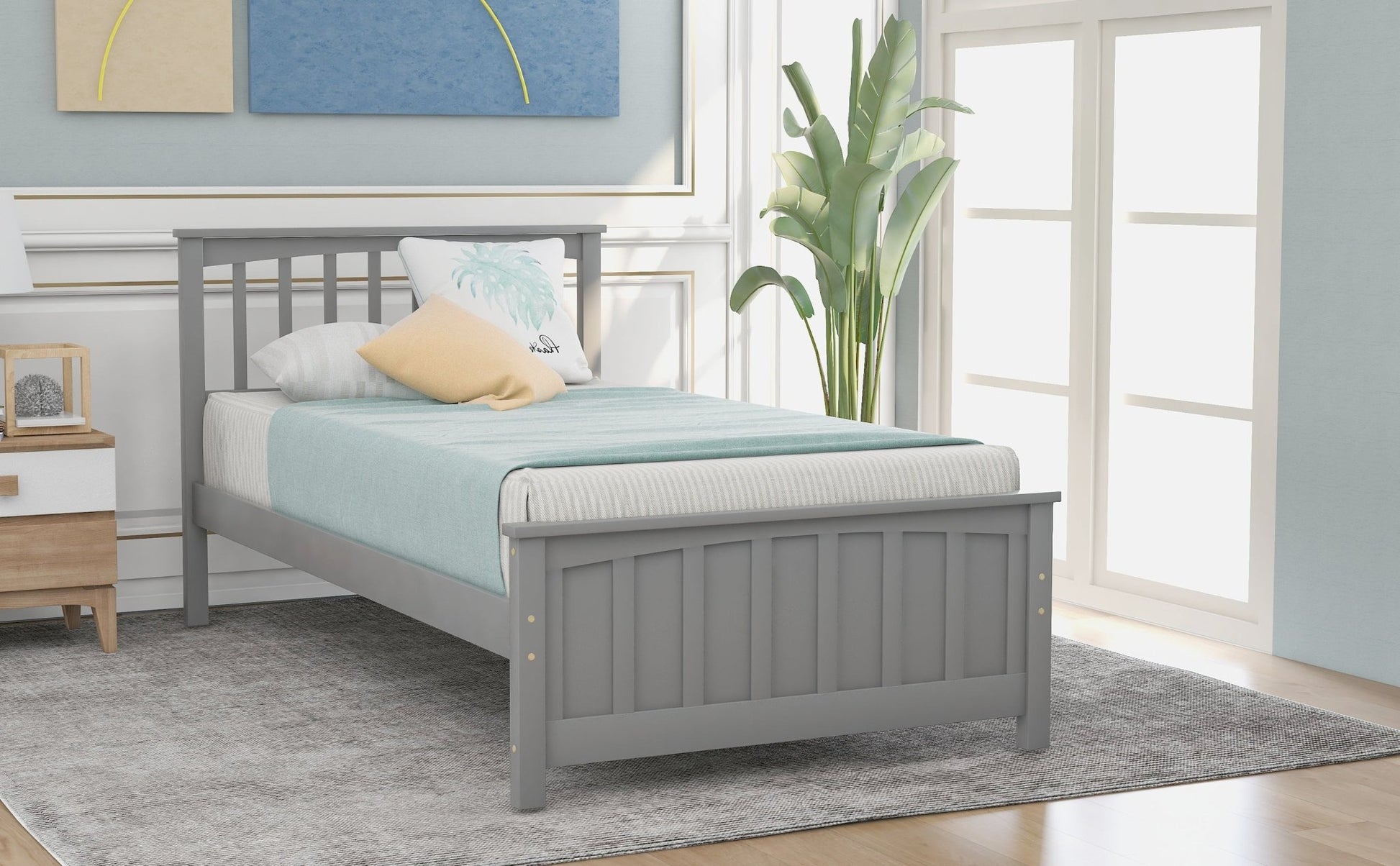 Classic Gray Wood Platform Bed Twin Size with Headboard and Footboard (WF195377AAE) - Direct Wicker