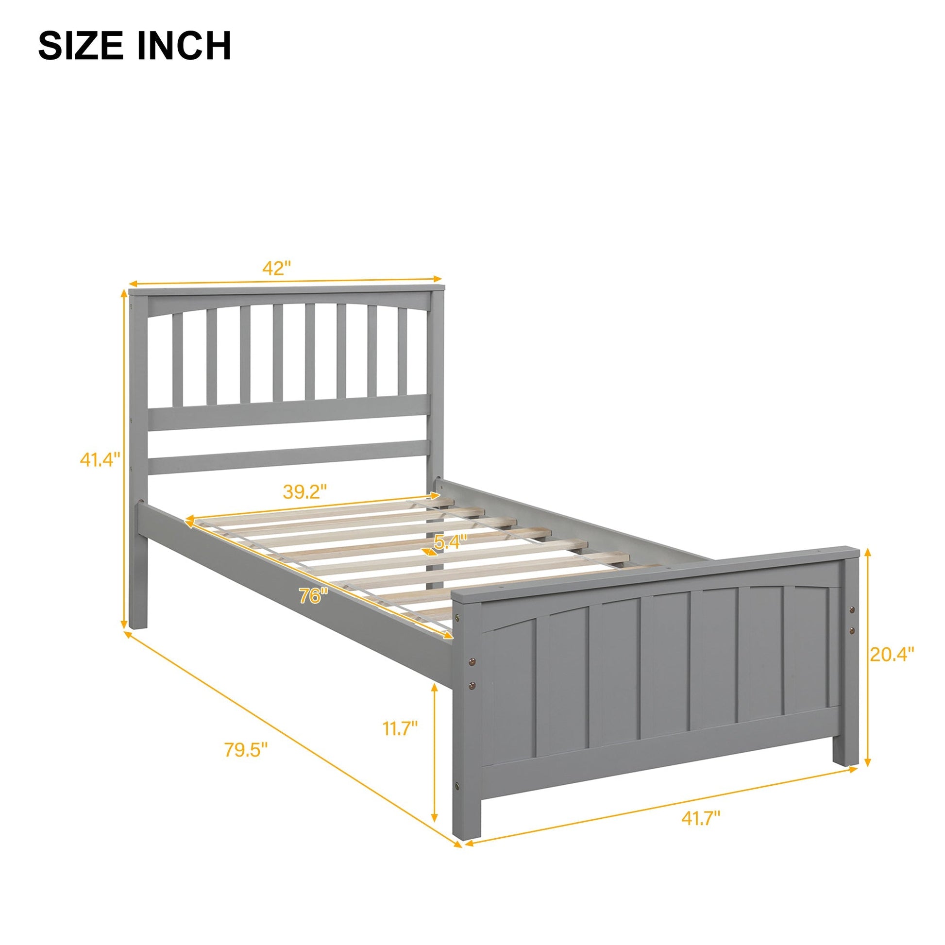 Classic Gray Wood Platform Bed Twin Size with Headboard and Footboard (WF195377AAE) - Direct Wicker