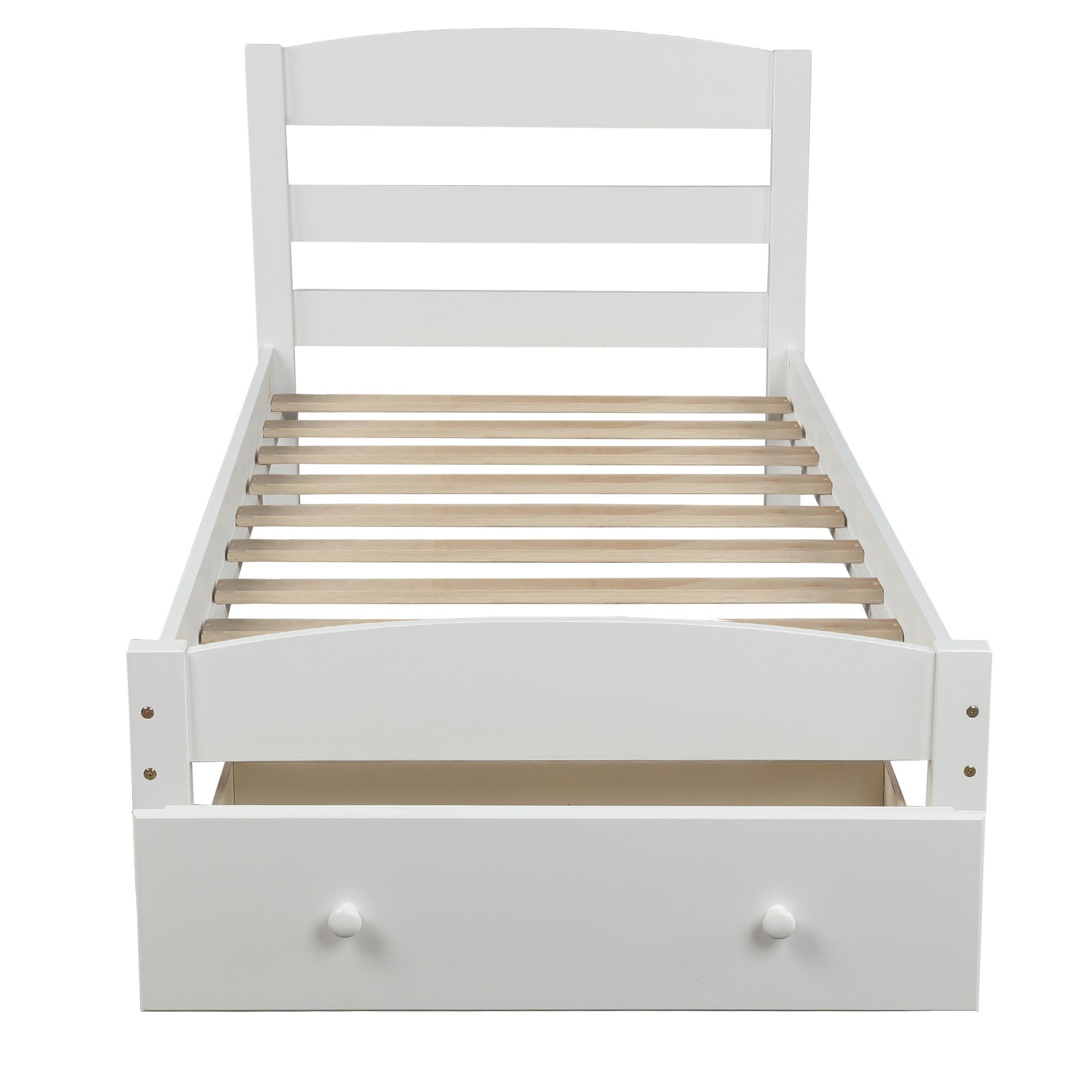 Classic Pine Wood Platform Twin Bed Frame with Storage Drawer, White Finish, No Box Spring Needed - Direct Wicker