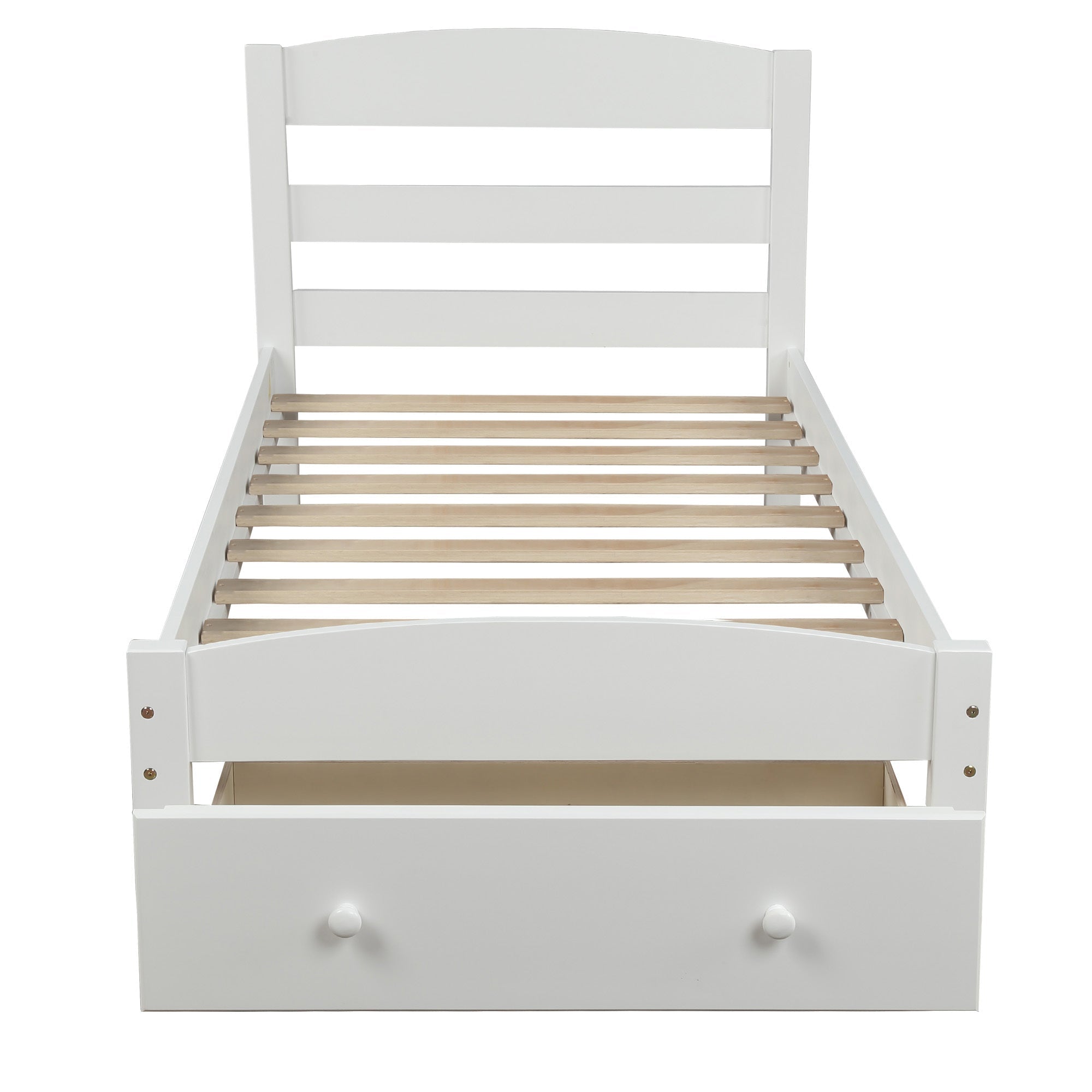 Classic Pine Wood Platform Twin Bed Frame with Storage Drawer, White Finish, No Box Spring Needed - Direct Wicker