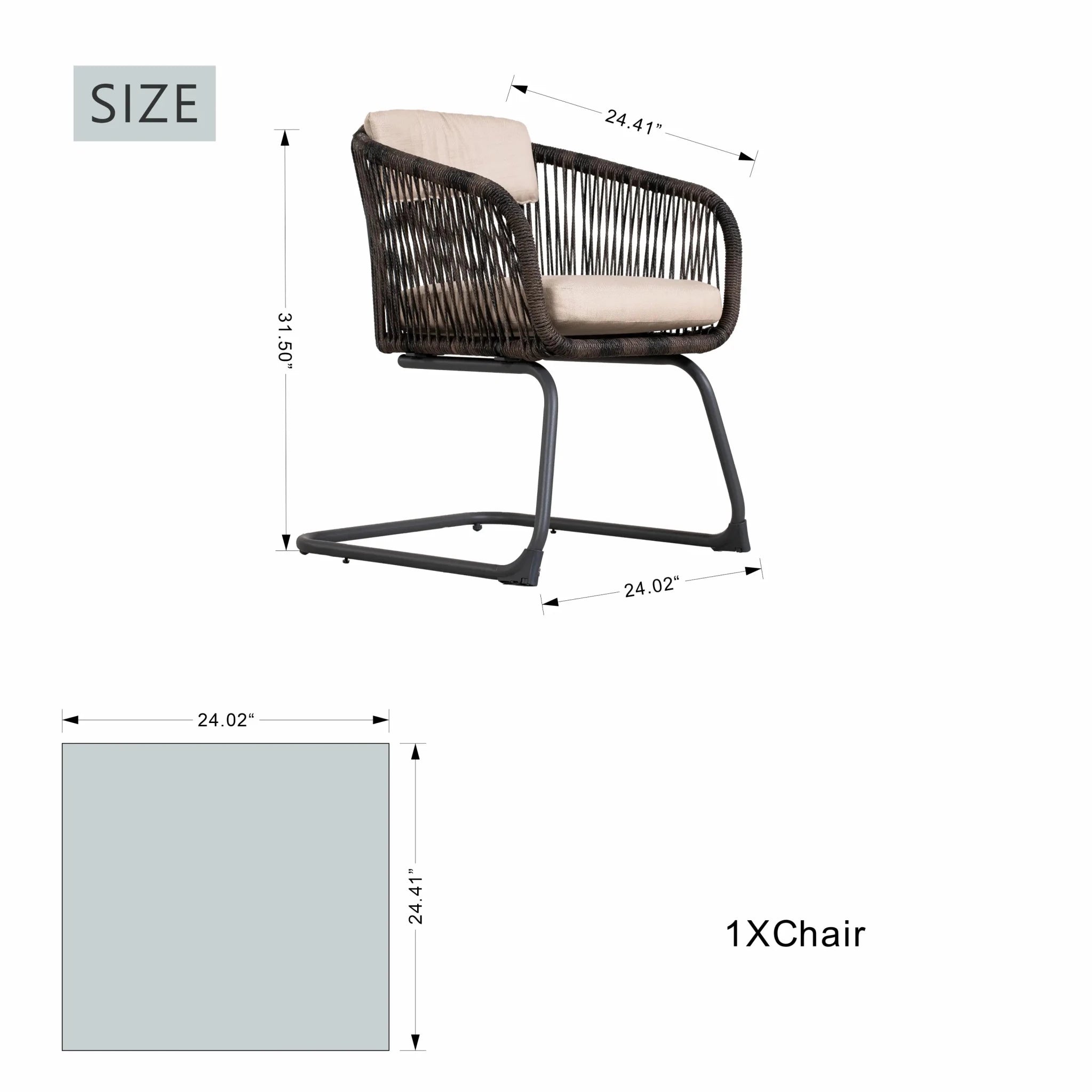 Classic Premium Dense Woven Rope Design Iron Spring Chair Set of 2 (PAC-2651-BR-KD) - Direct Wicker