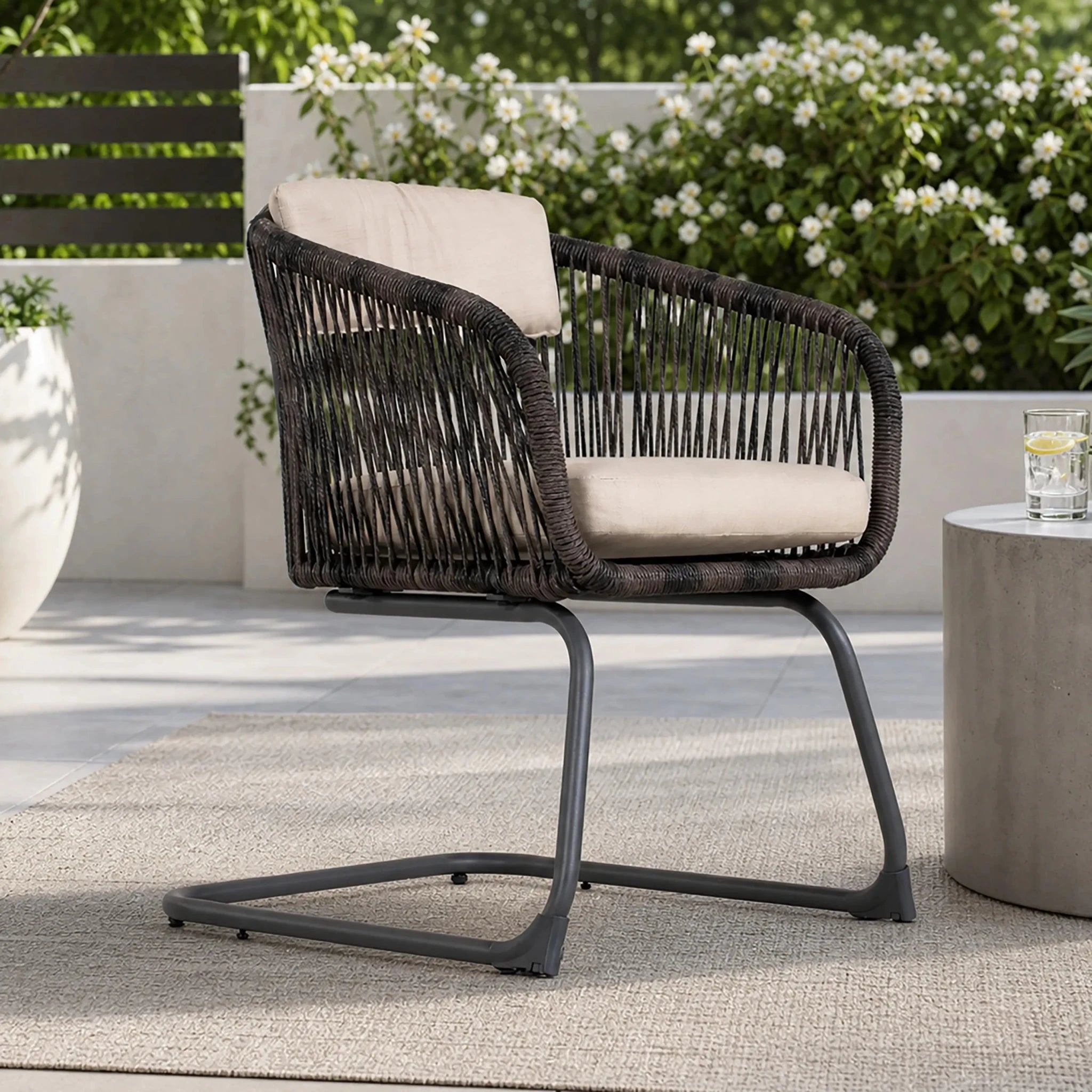 Classic Premium Dense Woven Rope Design Iron Spring Chair Set of 2 (PAC-2651-BR-KD) - Direct Wicker