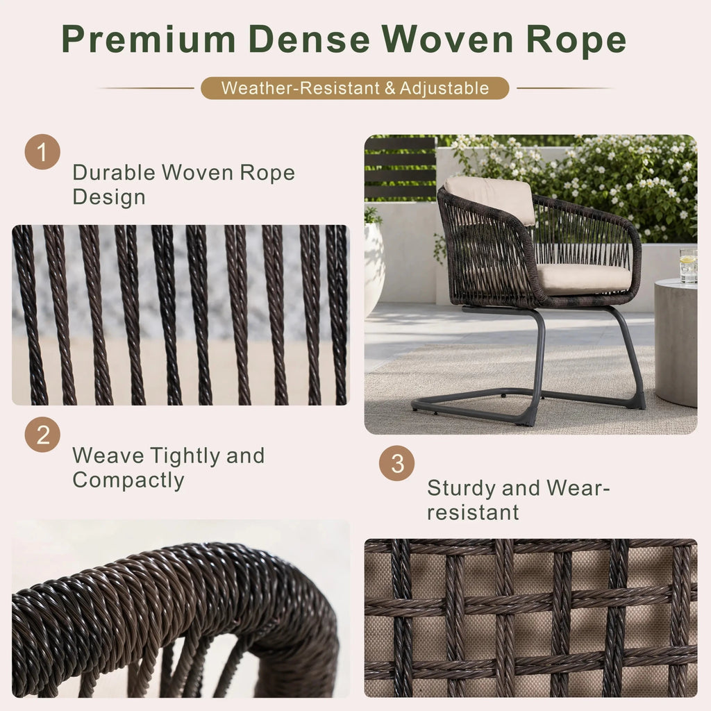 Classic Premium Dense Woven Rope Design Iron Spring Chair Set of 2 (PAC-2651-BR-KD) - Direct Wicker