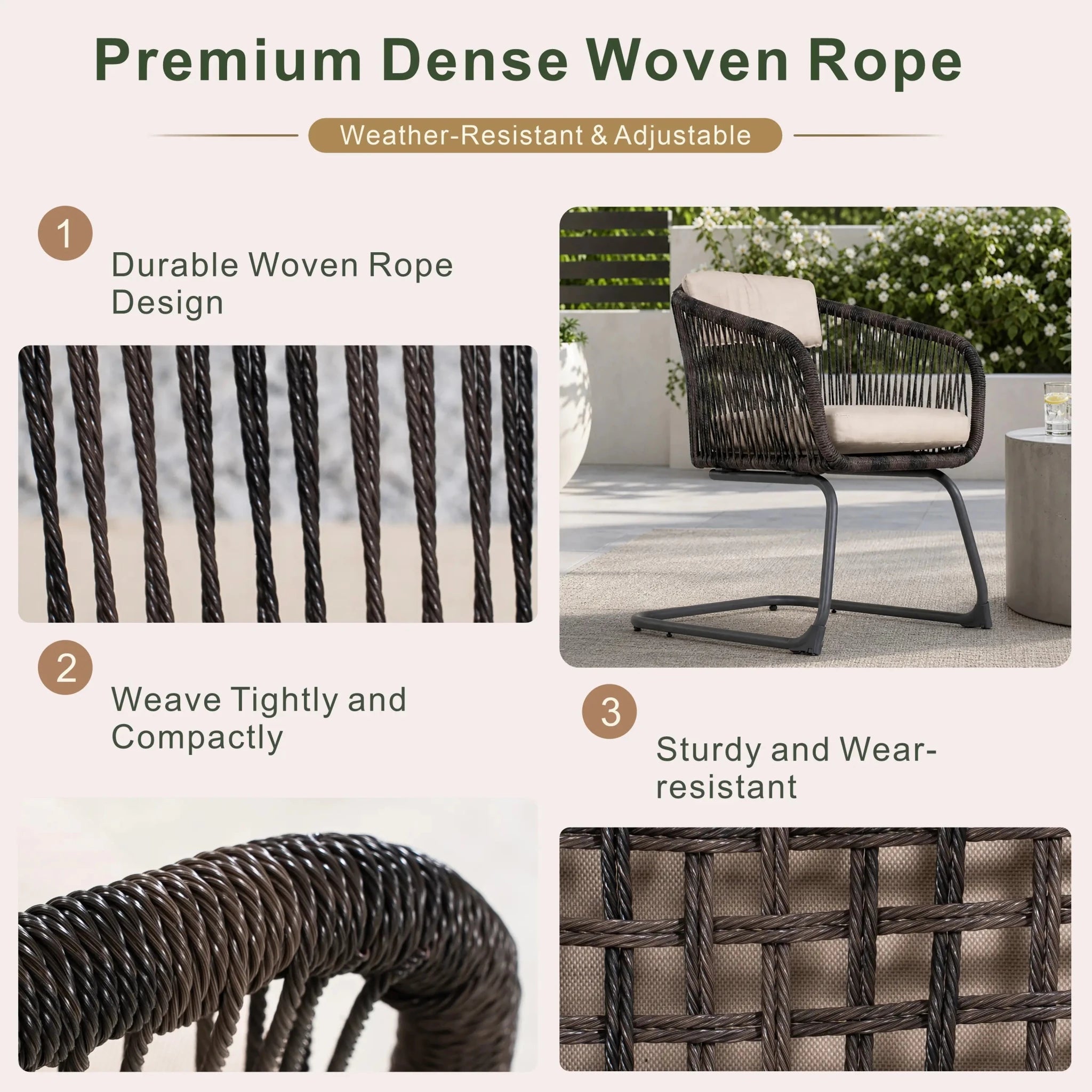 Classic Premium Dense Woven Rope Design Iron Spring Chair Set of 2 (PAC-2651-BR-KD) - Direct Wicker