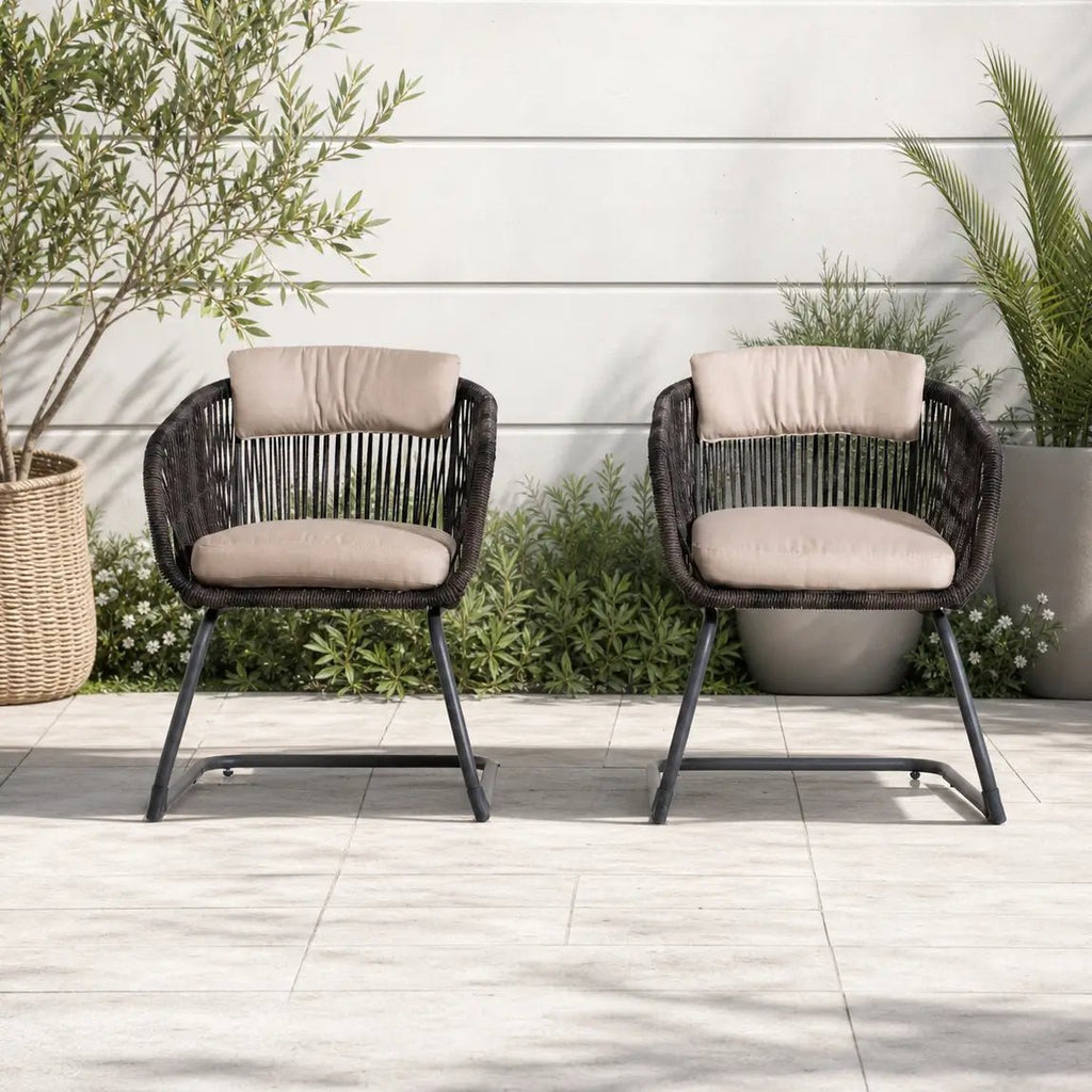 Classic Premium Dense Woven Rope Design Iron Spring Chair Set of 2 (PAC-2651-BR-KD) - Direct Wicker