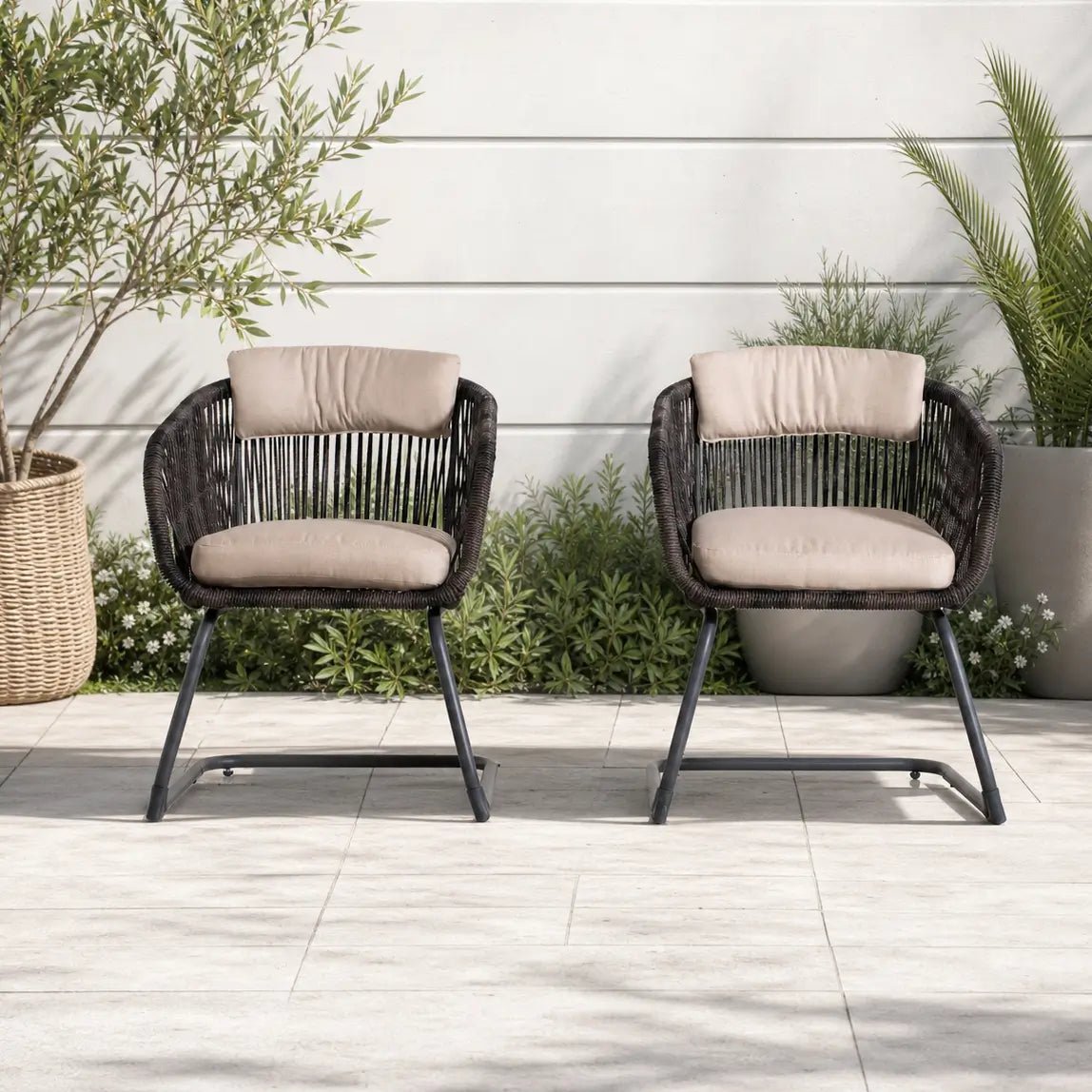 Classic Premium Dense Woven Rope Design Iron Spring Chair Set of 2 (PAC-2651-BR-KD) - Direct Wicker
