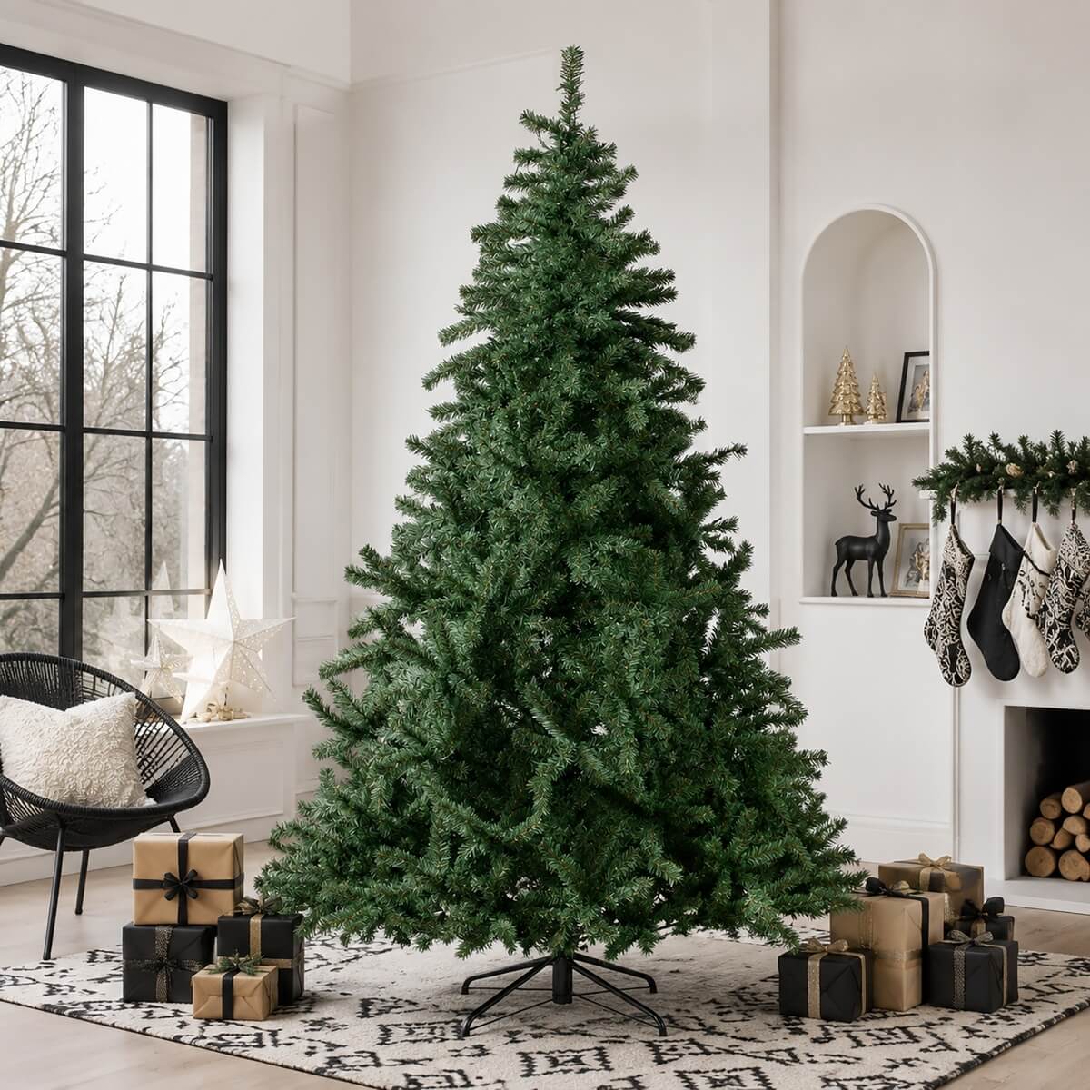 Classic Unlit Artificial Christmas Tree with Full PVC Automatic-Opening Branches & Sturdy Metal Stand – 6 FT, 7 FT & 8 FT（PAT-010） - Direct Wicker