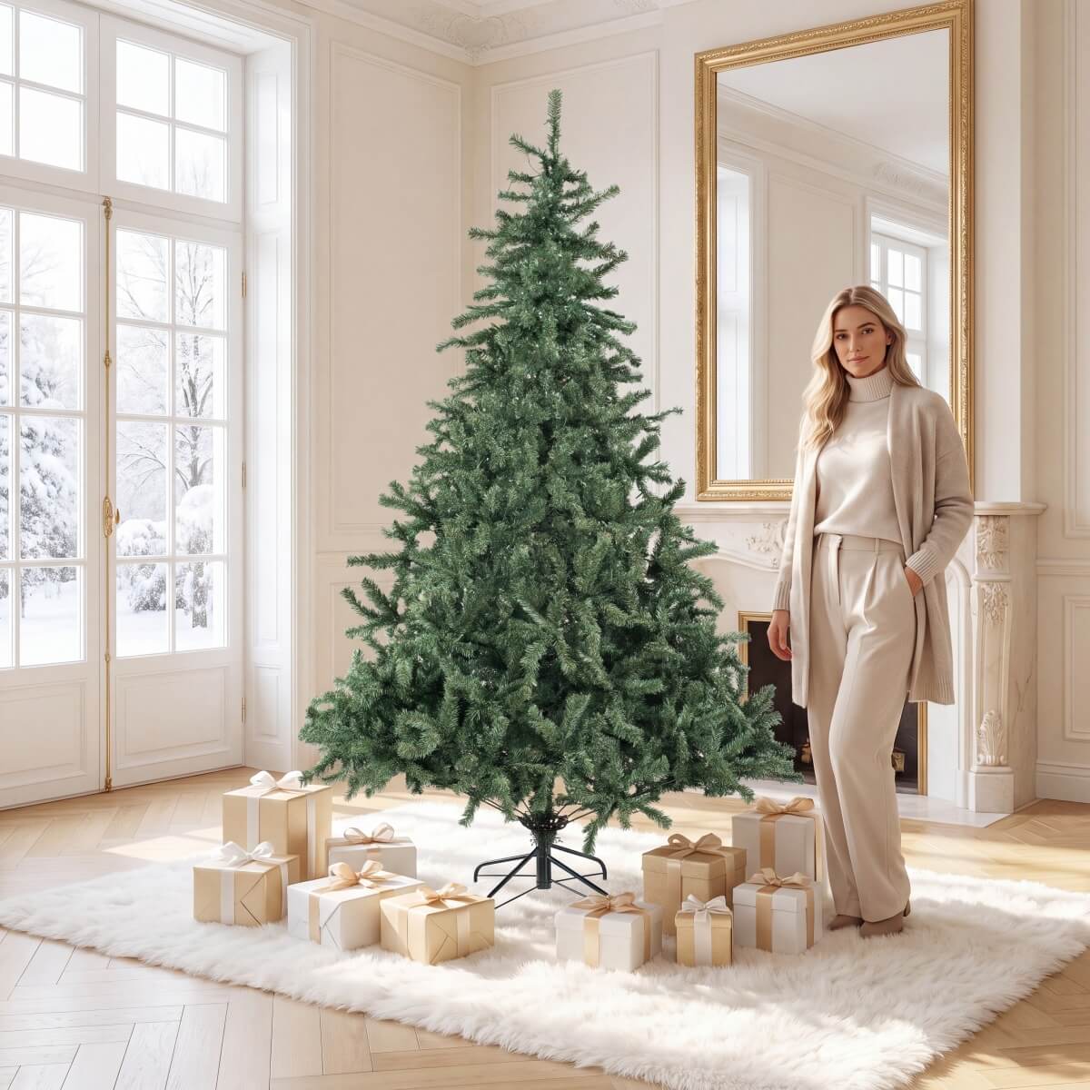 Classic Unlit Artificial Christmas Tree with Full PVC Automatic-Opening Branches & Sturdy Metal Stand – 6 FT, 7 FT & 8 FT（PAT-010） - Direct Wicker