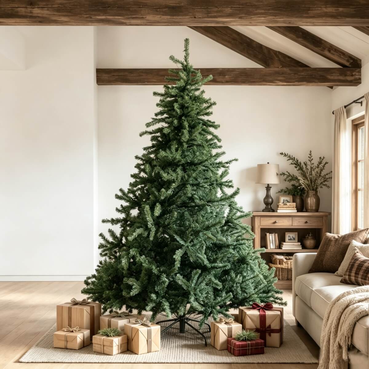 Classic Unlit Artificial Christmas Tree with Full PVC Automatic-Opening Branches & Sturdy Metal Stand – 6 FT, 7 FT & 8 FT（PAT-010） - Direct Wicker