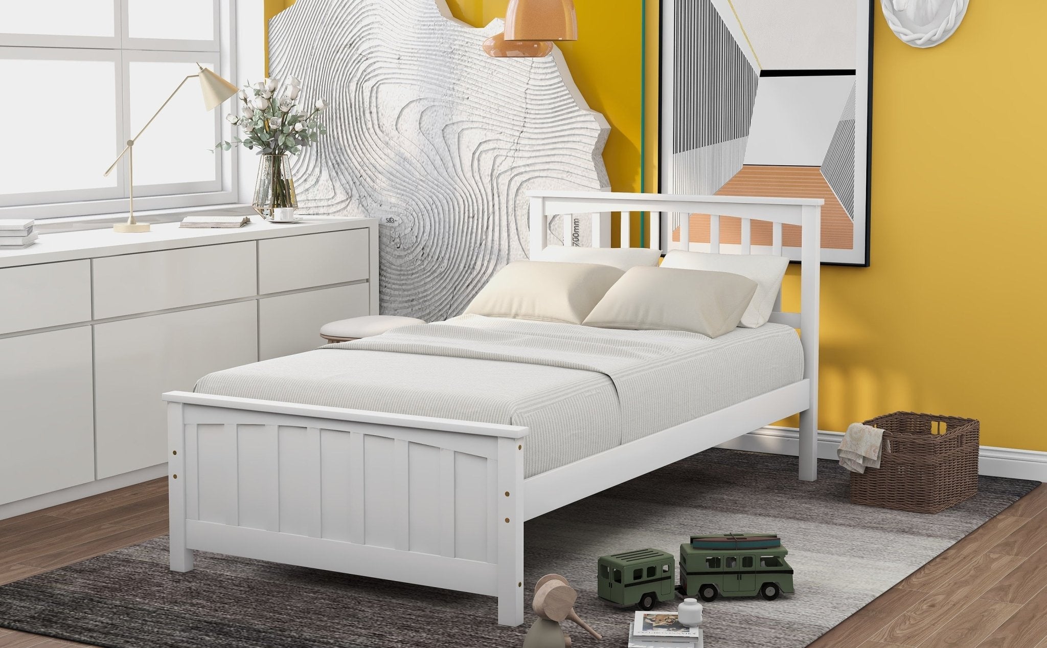 Classic Wood Platform Bed Twin Size with Headboard and Footboard (WF195377AAK) - Direct Wicker