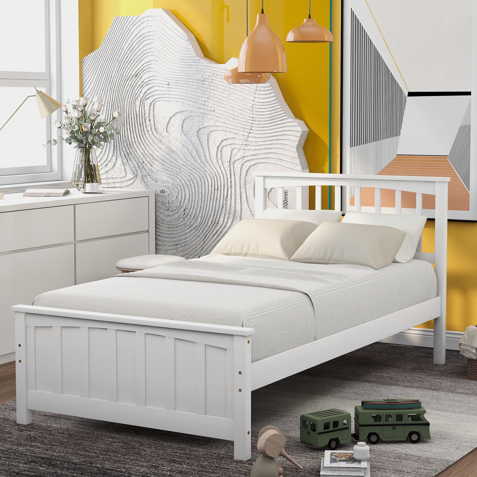 Classic Wood Platform Bed Twin Size with Headboard and Footboard (WF195377AAK) - Direct Wicker