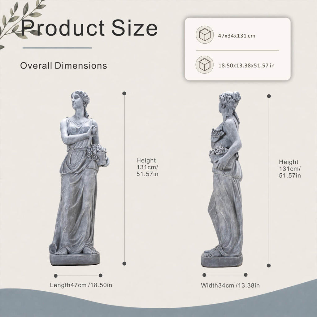 Classical Maiden Holding Flower Basket Magnesium Oxide Sculpture (GS-2650-WH-CY) - Direct Wicker