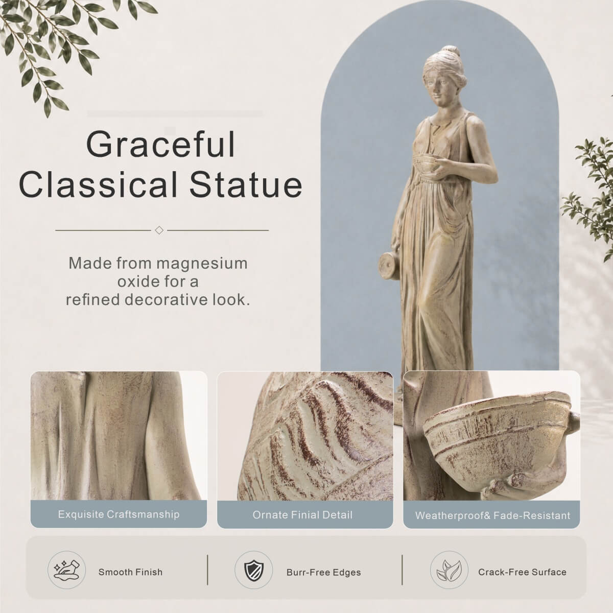 Classical Woman Garden Statue, Blue-Gray Finish (GS-2639-GR-CY) - Direct Wicker