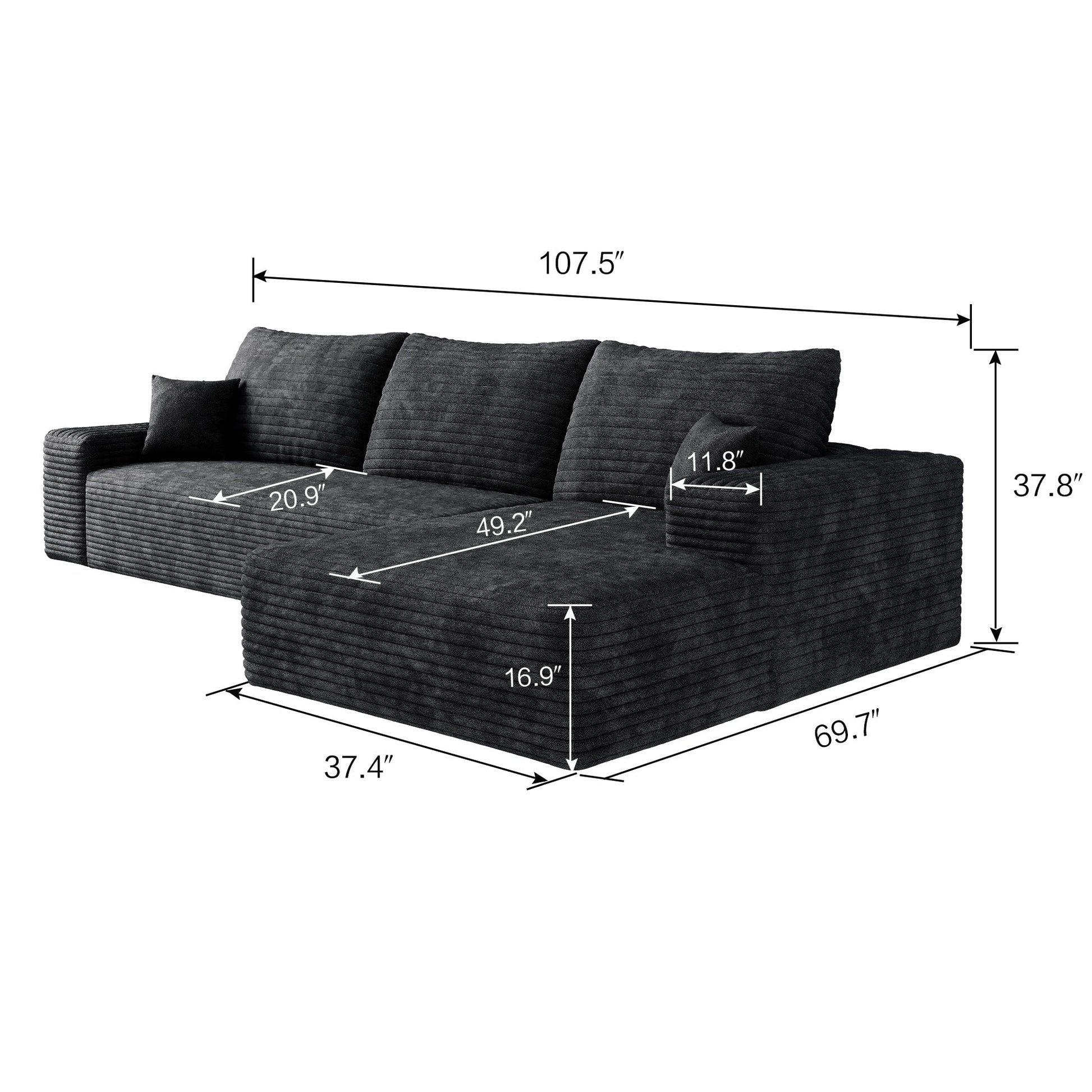 Cloud Sectional Couch with L - Shape Chaise, Modern Modular Sofa (W2824S00025) - Direct Wicker