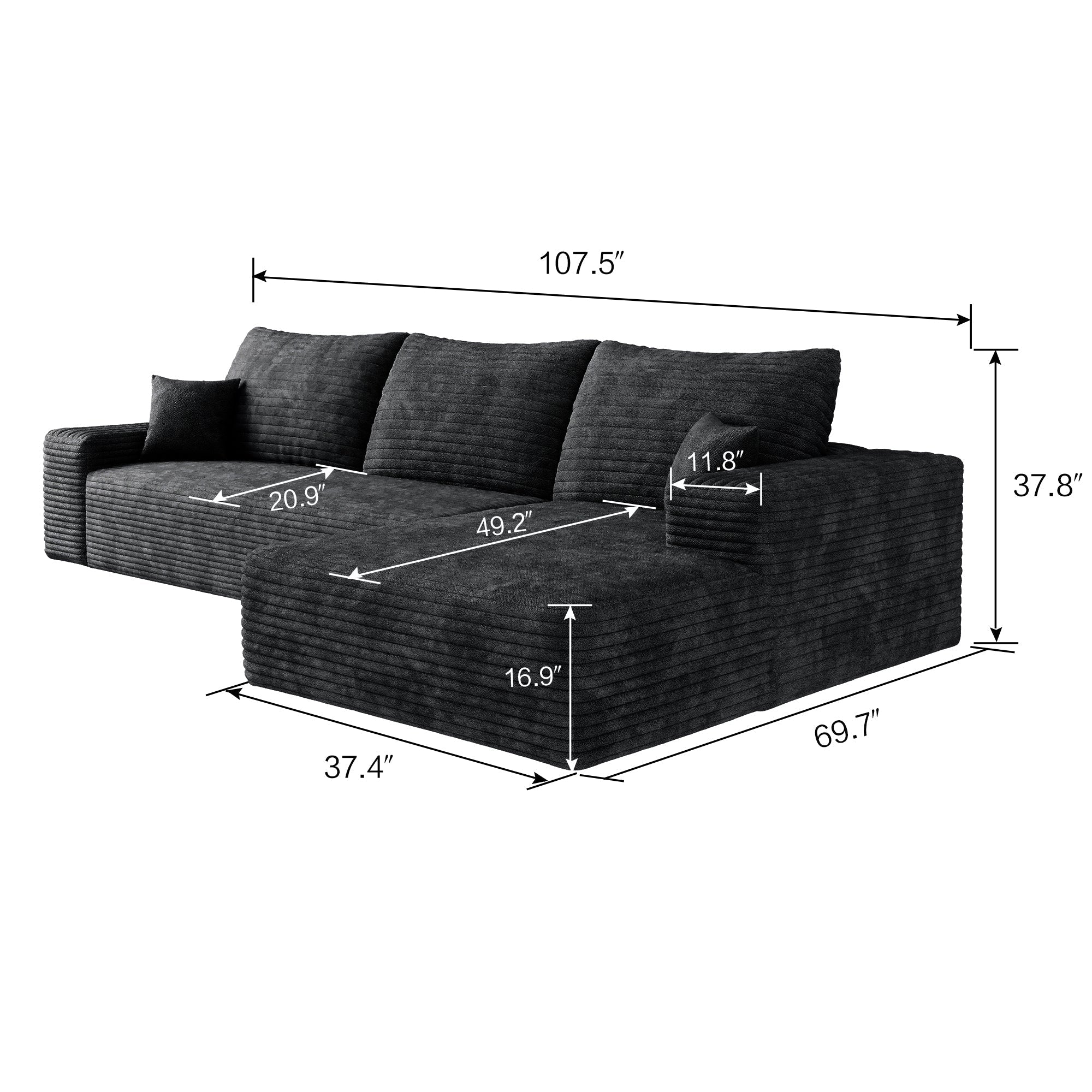 Cloud Sectional Couch with L - Shape Chaise, Modern Modular Sofa (W2824S00025) - Direct Wicker