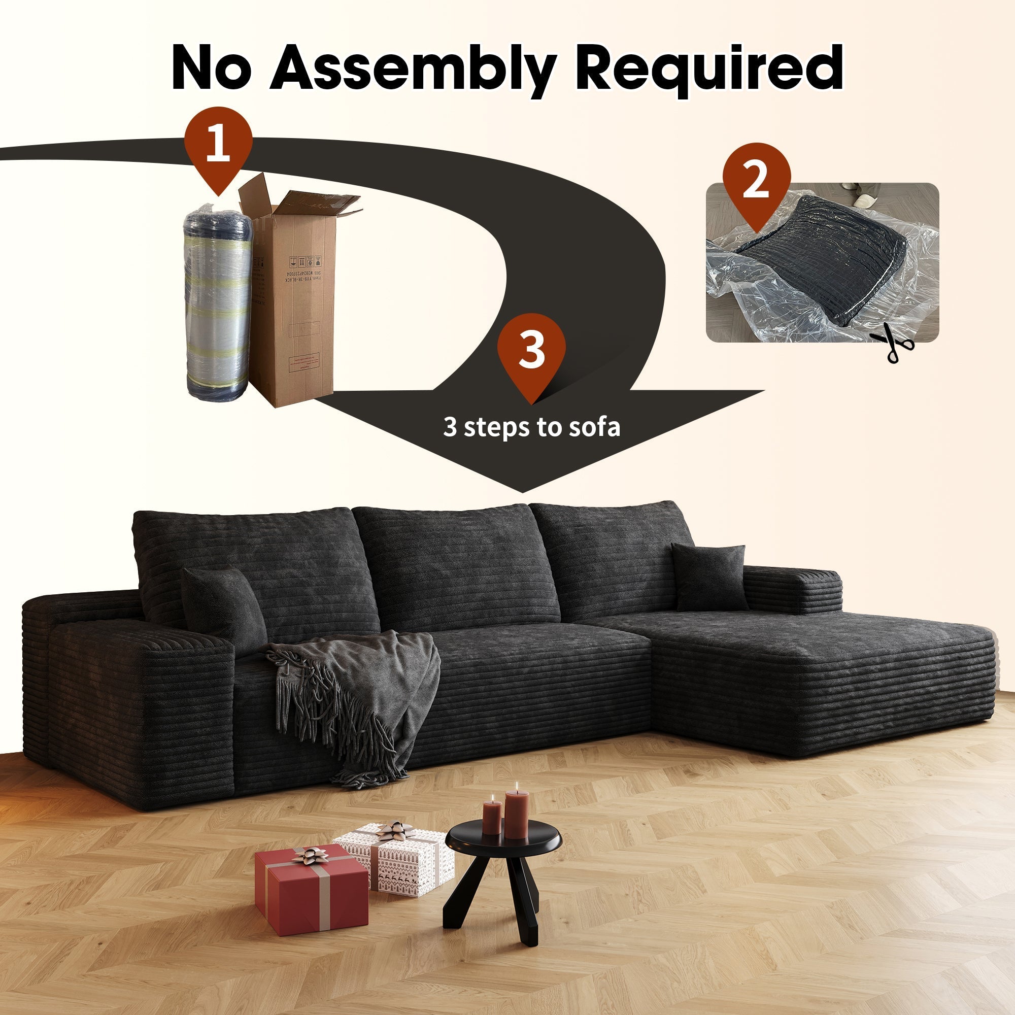 Cloud Sectional Couch with L - Shape Chaise, Modern Modular Sofa (W2824S00025) - Direct Wicker