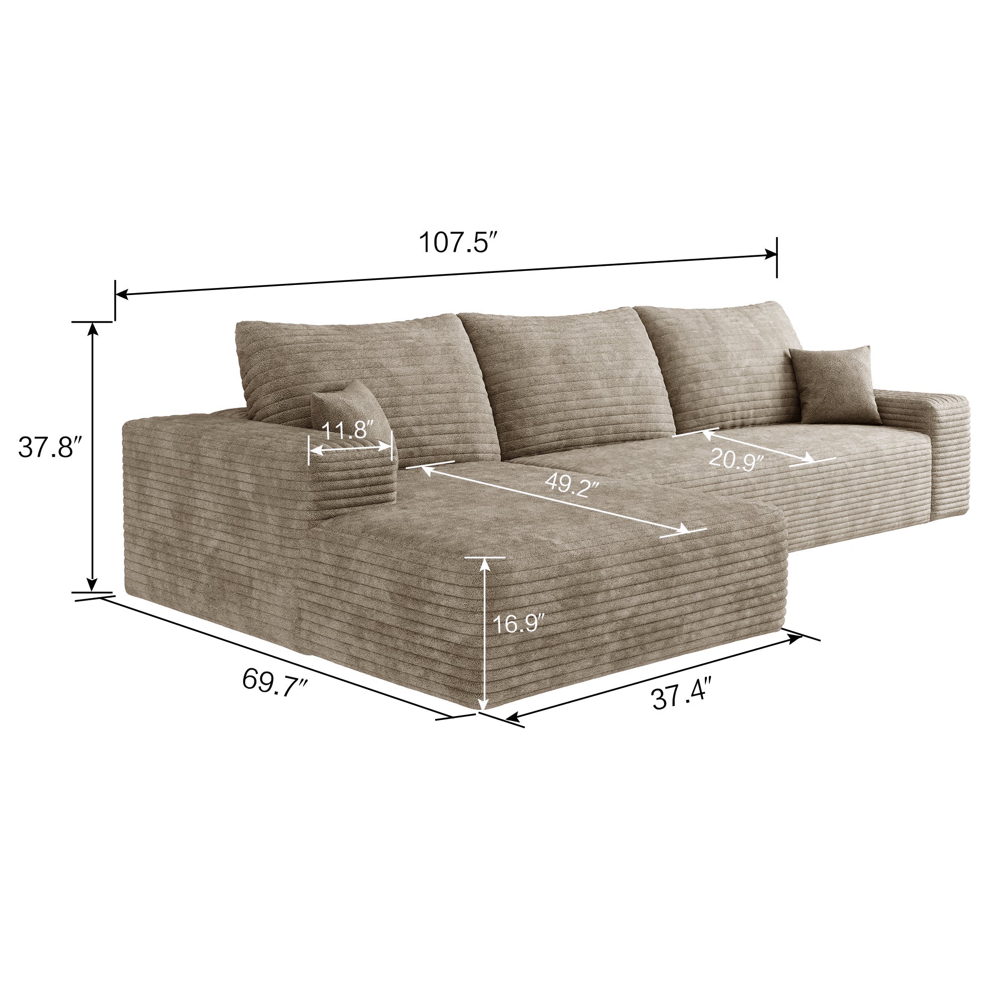 Cloud Sectional Couch with L - Shape Chaise, Modern Modular Sofa (W2824S00052) - Direct Wicker
