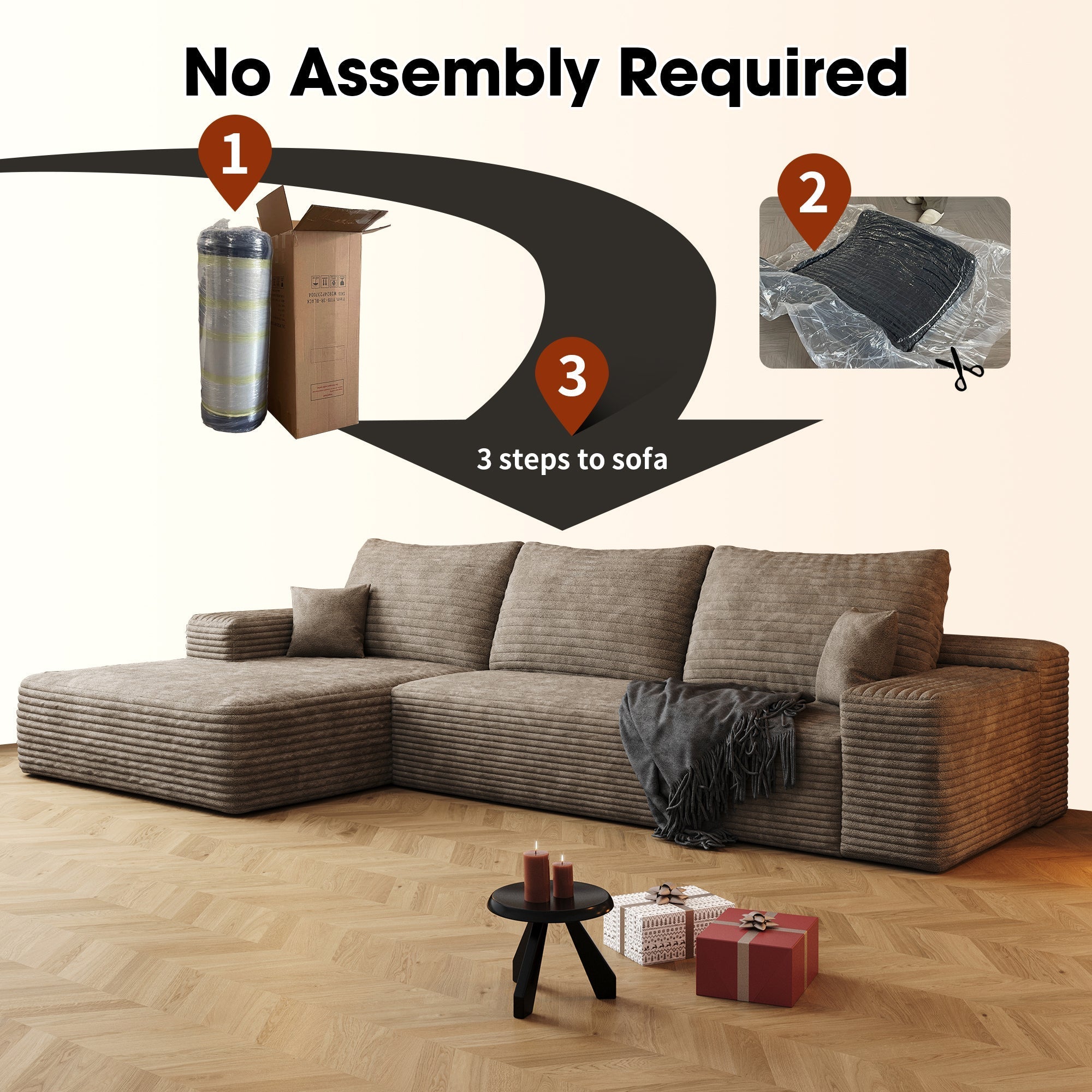 Cloud Sectional Couch with L - Shape Chaise, Modern Modular Sofa (W2824S00052) - Direct Wicker