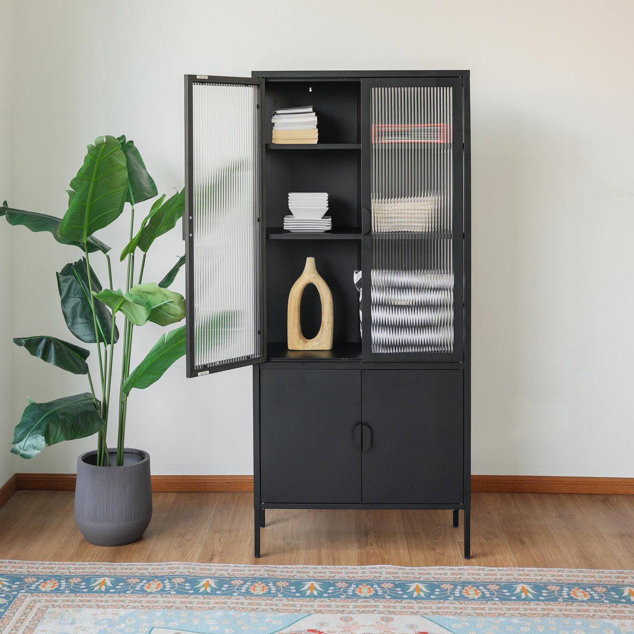 Cold - rolled steel with toughened glass peeping iron cabinet (DW - DC01) - Direct Wicker