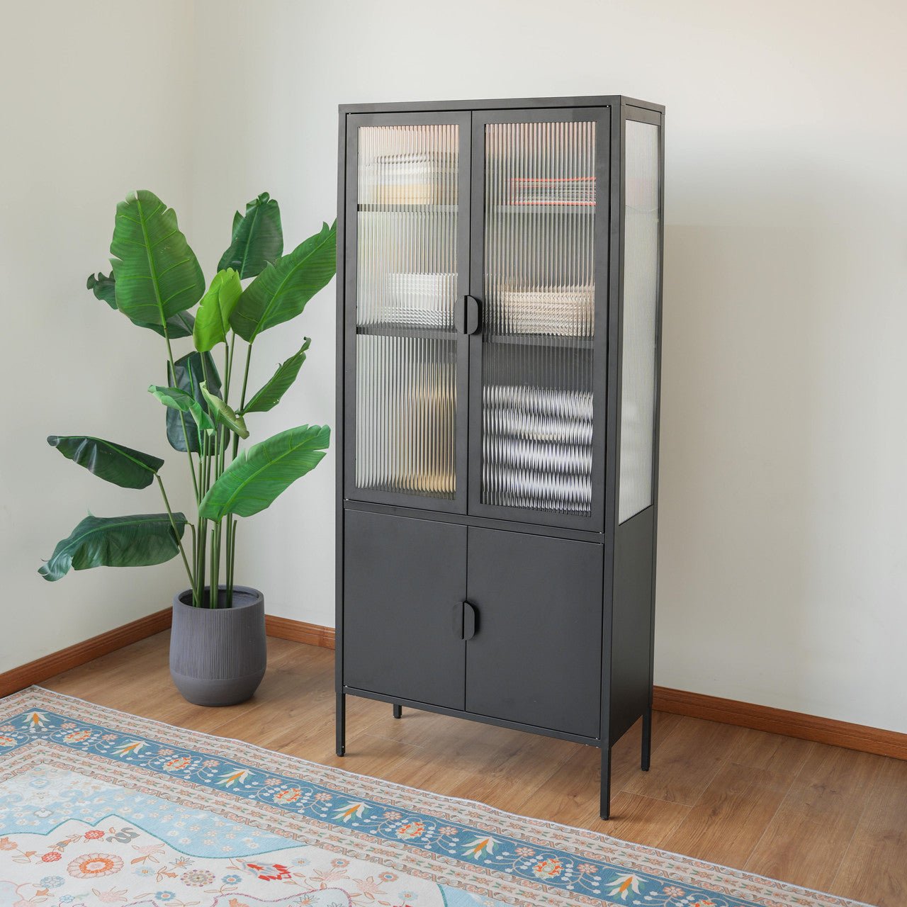 Cold - rolled steel with toughened glass peeping iron cabinet (DW - DC01) - Direct Wicker