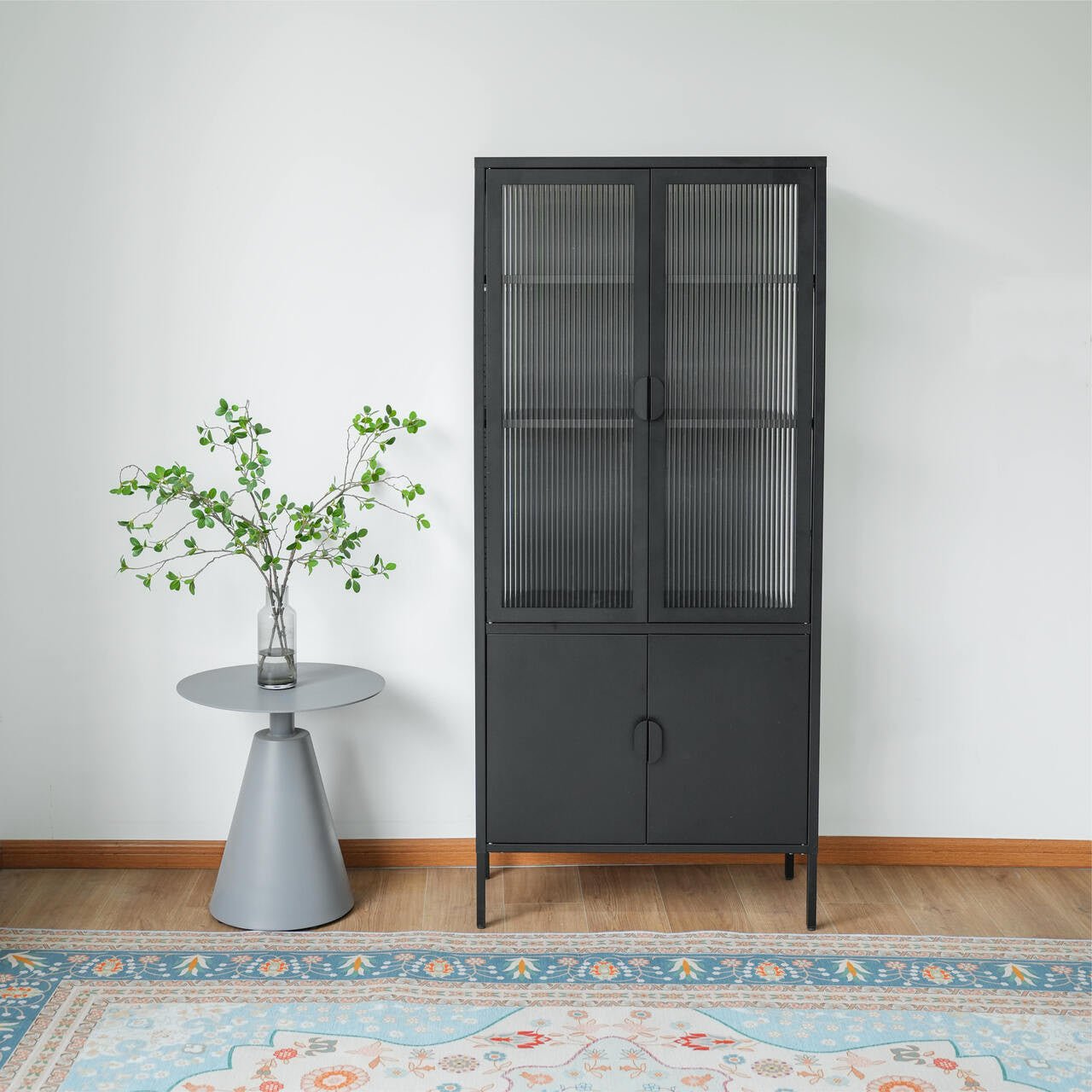 Cold - rolled steel with toughened glass peeping iron cabinet (DW - DC01) - Direct Wicker