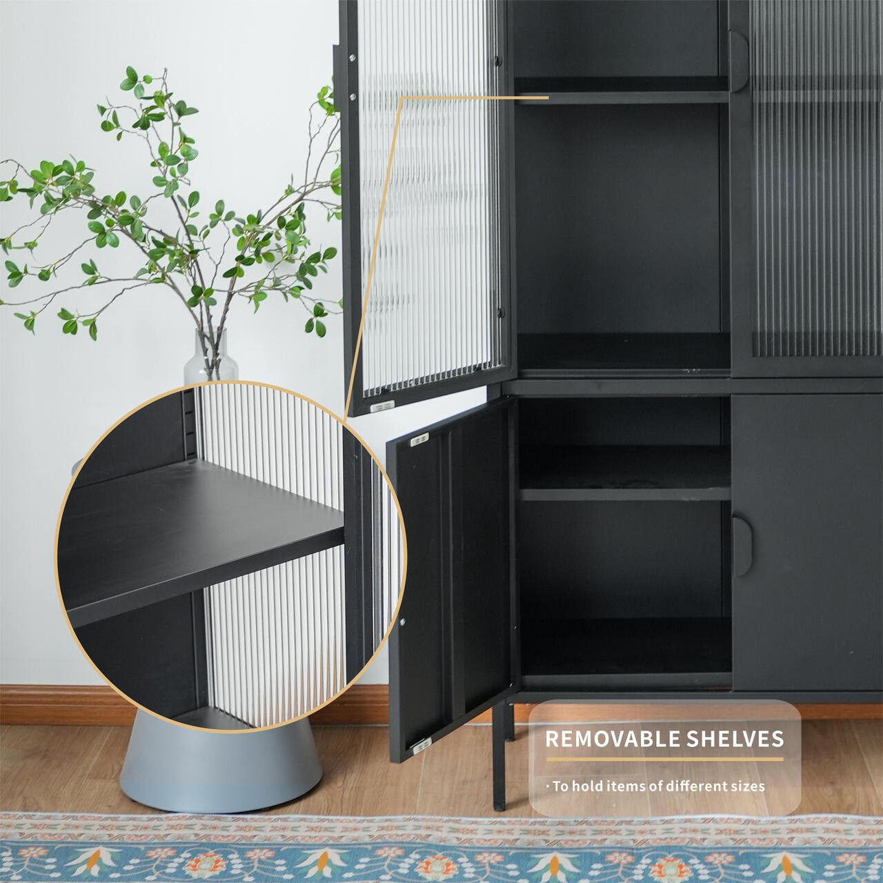 Cold - rolled steel with toughened glass peeping iron cabinet (DW - DC01) - Direct Wicker