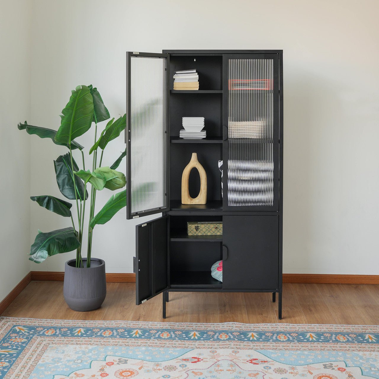 Cold - rolled steel with toughened glass peeping iron cabinet (DW - DC01) - Direct Wicker