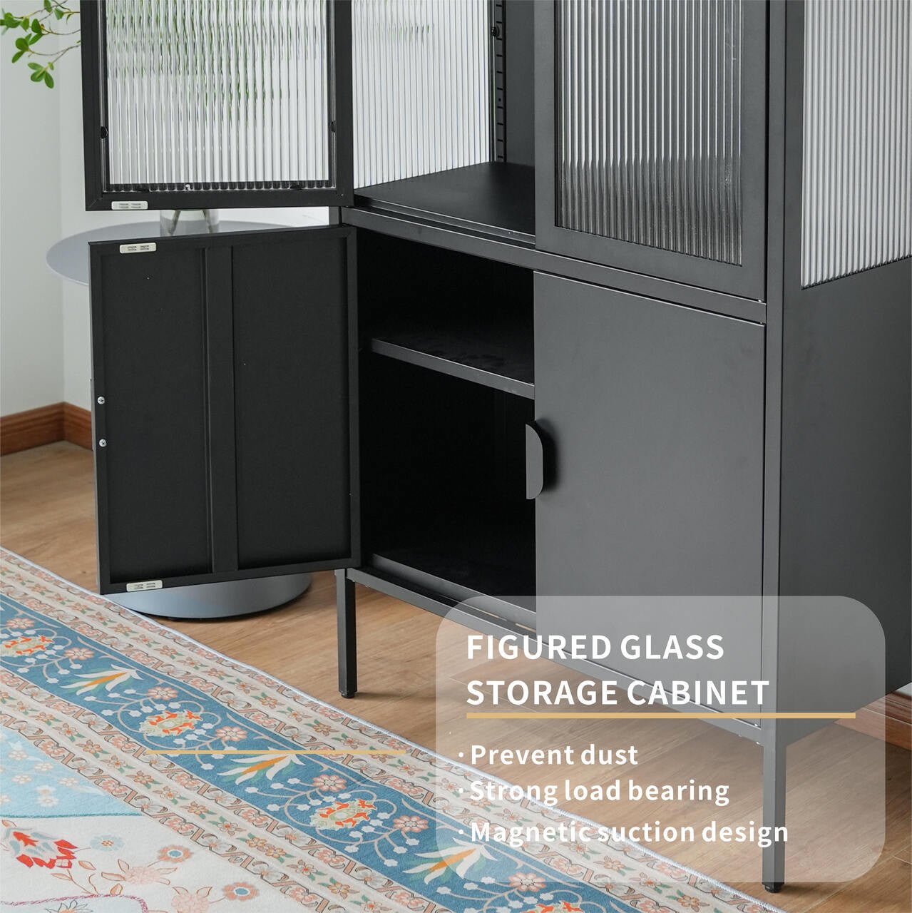 Cold - rolled steel with toughened glass peeping iron cabinet (DW - DC01) - Direct Wicker