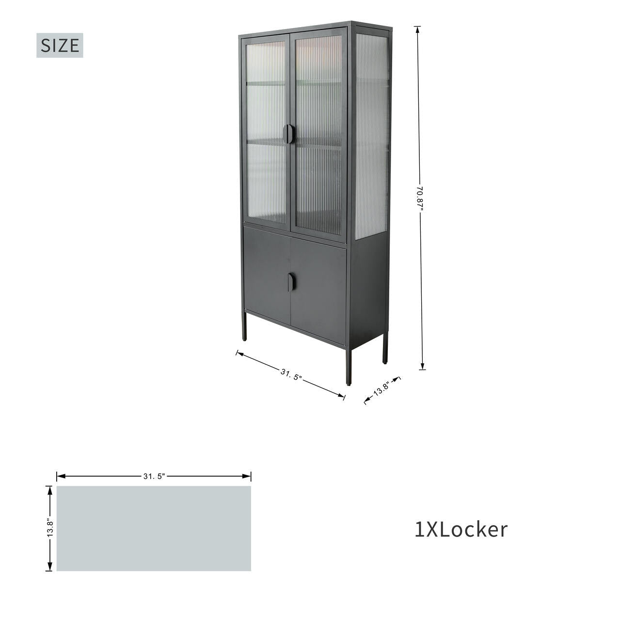 Cold - rolled steel with toughened glass peeping iron cabinet (DW - DC01) - Direct Wicker