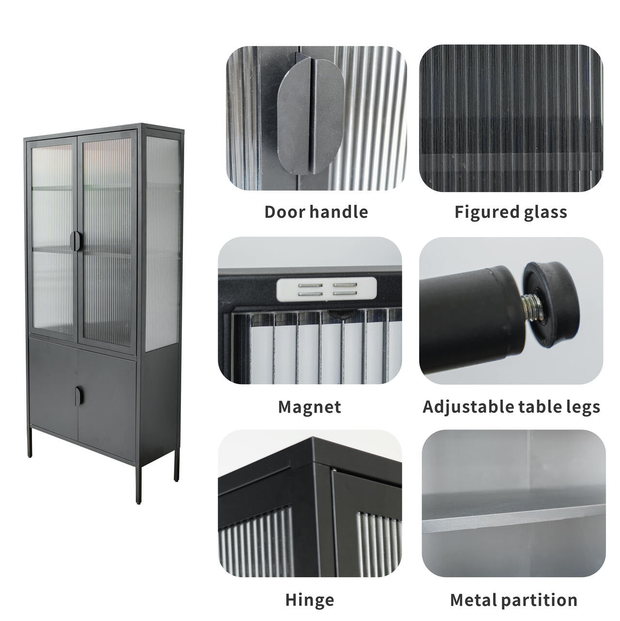 Cold - rolled steel with toughened glass peeping iron cabinet (DW - DC01) - Direct Wicker