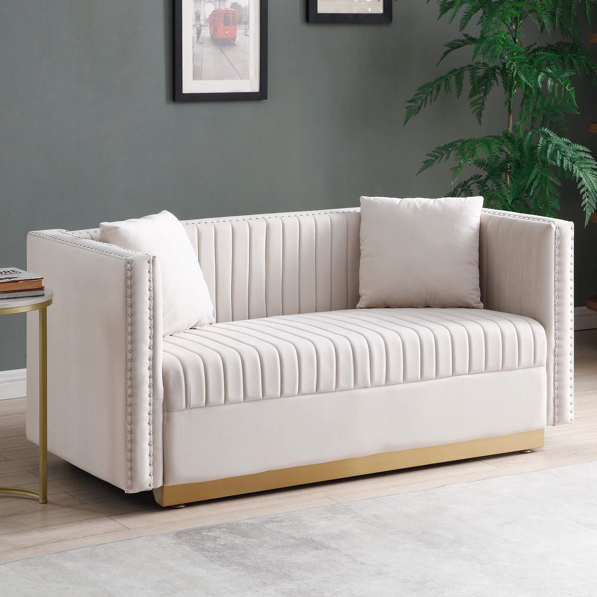 Contemporary Vertical Channel Tufted Velvet Sofa Loveseat (W1117P147302) - Direct Wicker
