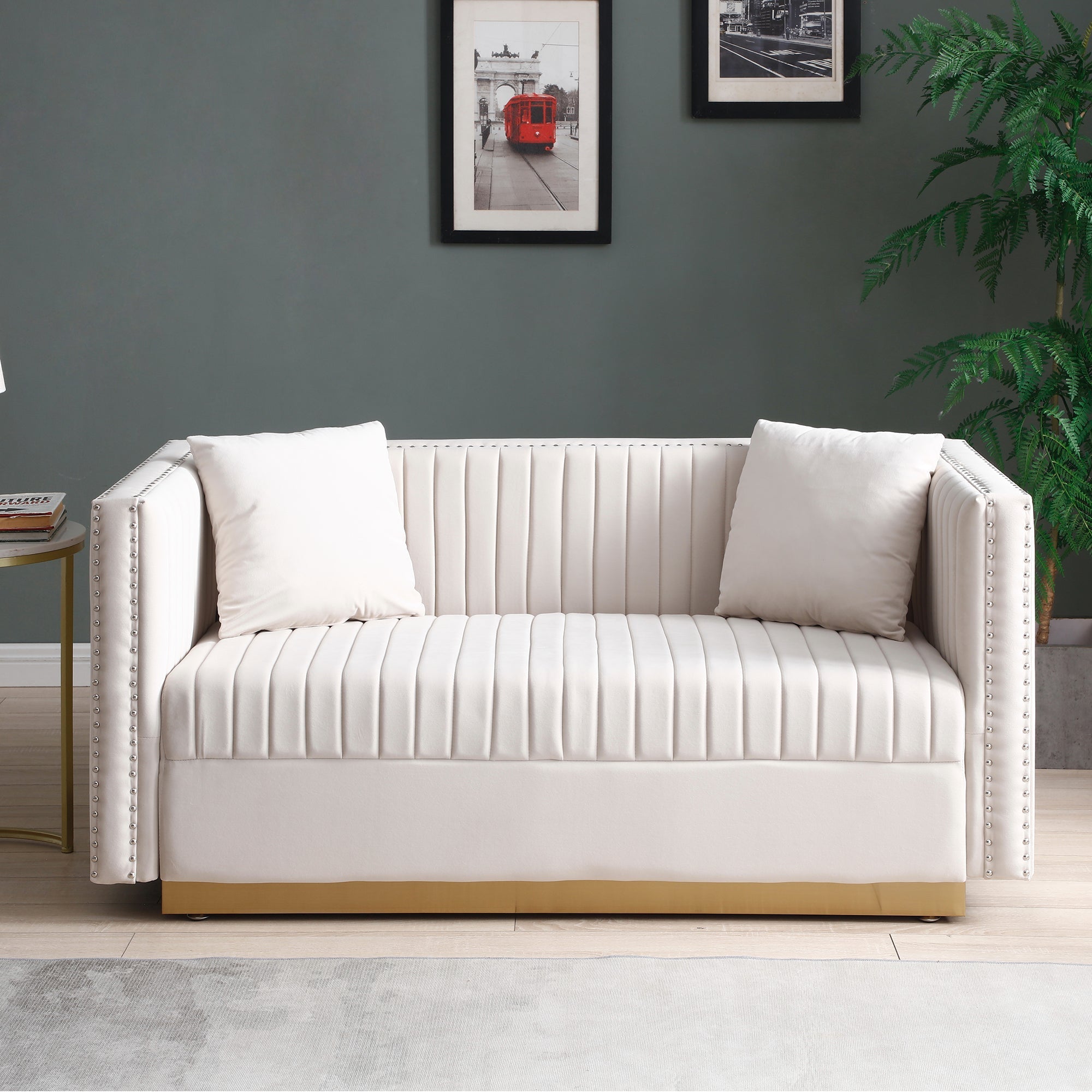Contemporary Vertical Channel Tufted Velvet Sofa Loveseat (W1117P147302) - Direct Wicker