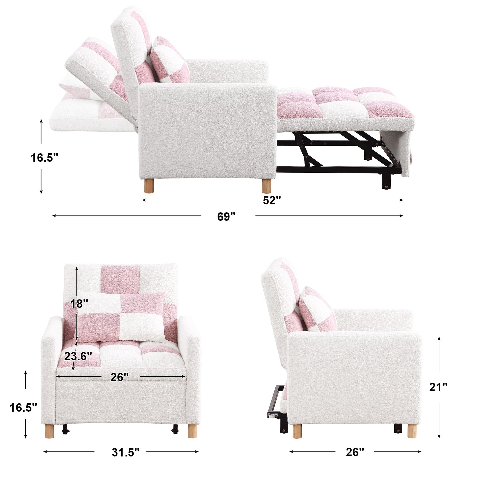 Convertible Sleeper Sofa Chair Bed, Adjustable Chair with Pillow, Multi-Functional Sleeper Chair  - Direct Wicker