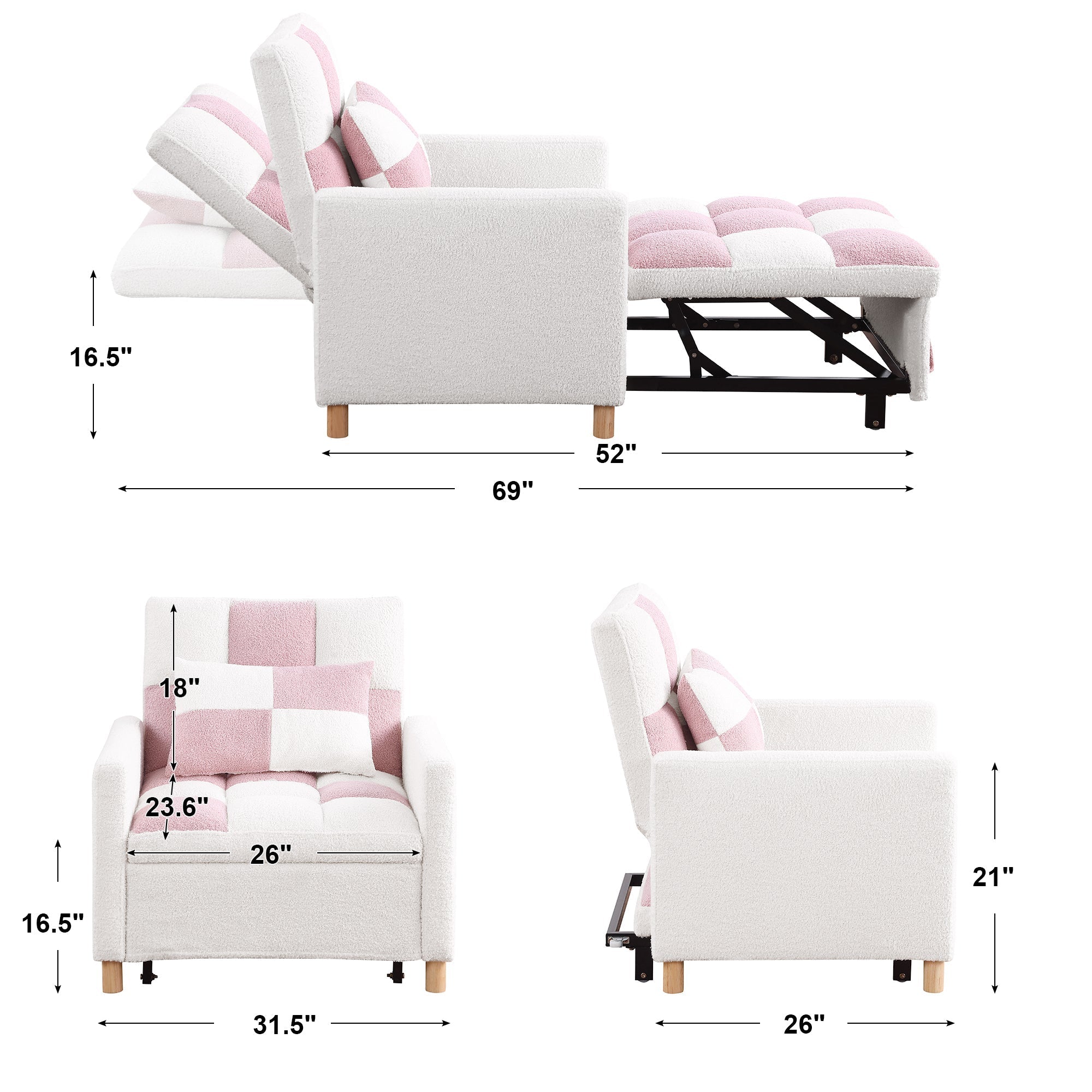 Convertible Sleeper Sofa Chair Bed, Adjustable Chair with Pillow, Multi-Functional Sleeper Chair  - Direct Wicker