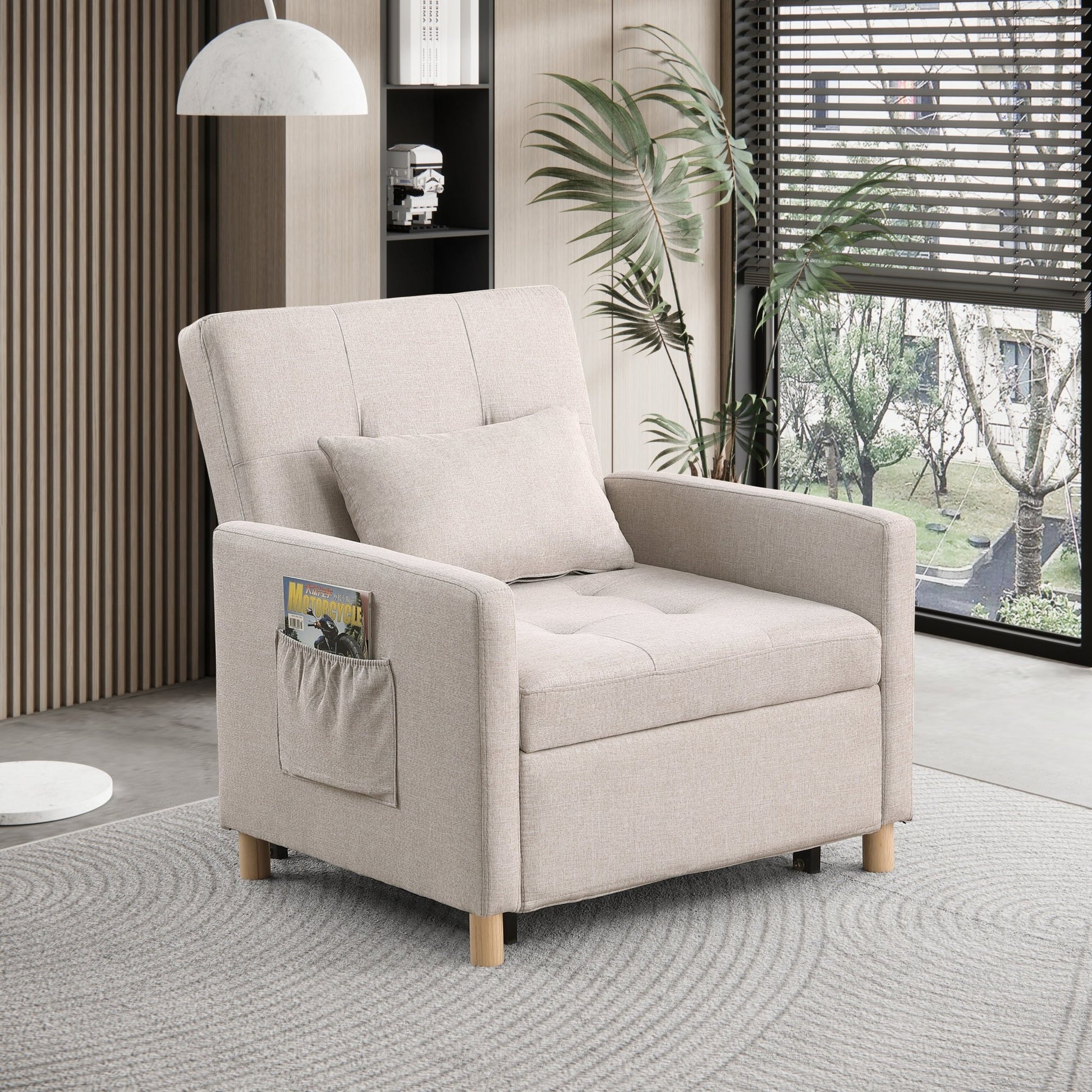 Convertible Sleeper Sofa Chair Bed, Adjustable Chair with Pillow (W1420131261) - Direct Wicker