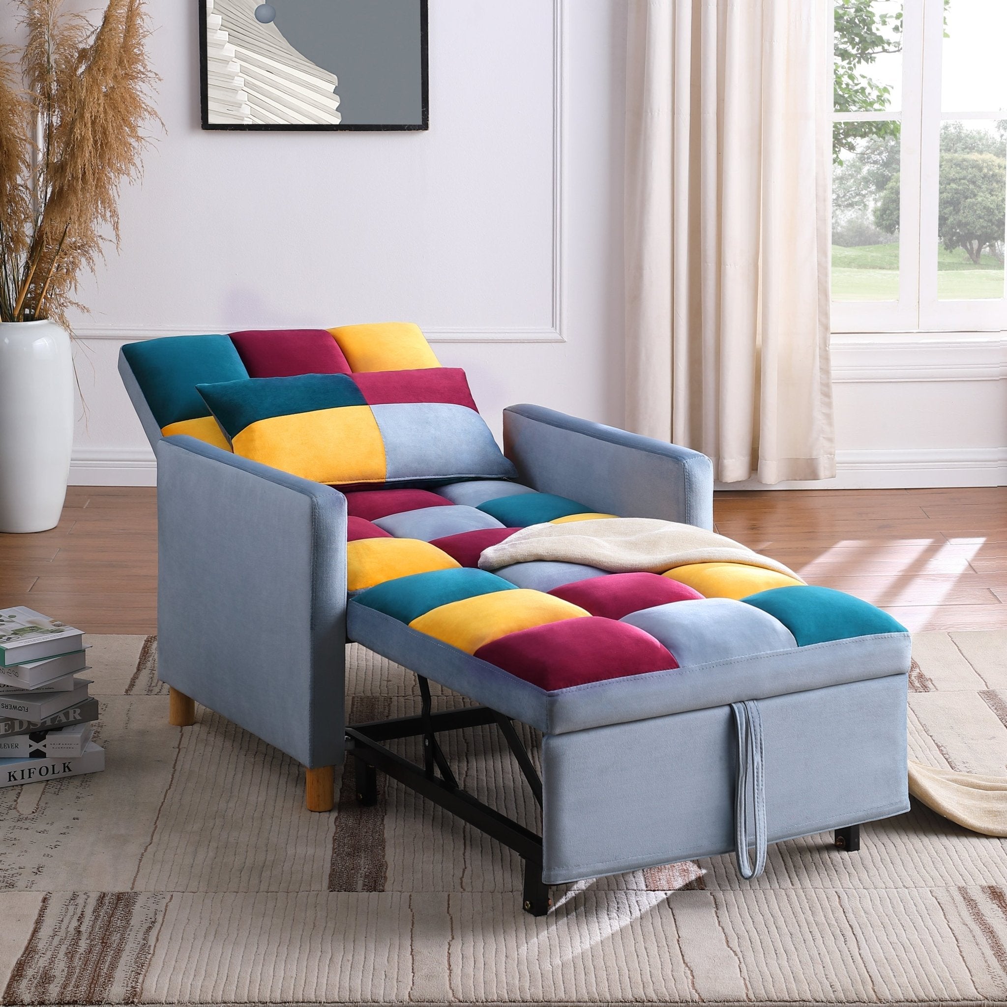 Convertible Sleeper Sofa Chair Bed, Adjustable Chair with Pillow (W142084298) - Direct Wicker