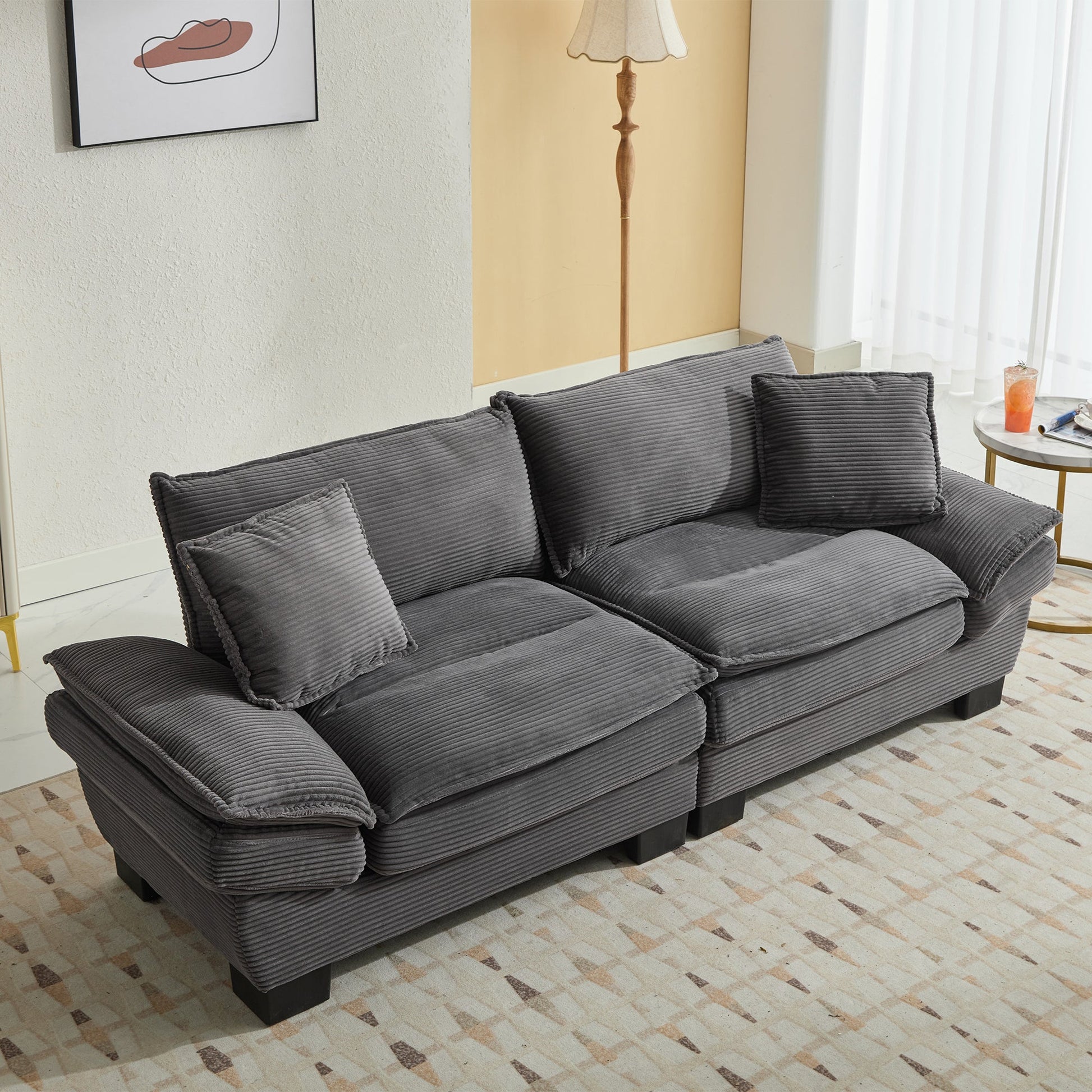 Corduroy Sofa Sleeper Couch Loveseat Sofa with Comfy Pillows (W676P184143) - Direct Wicker