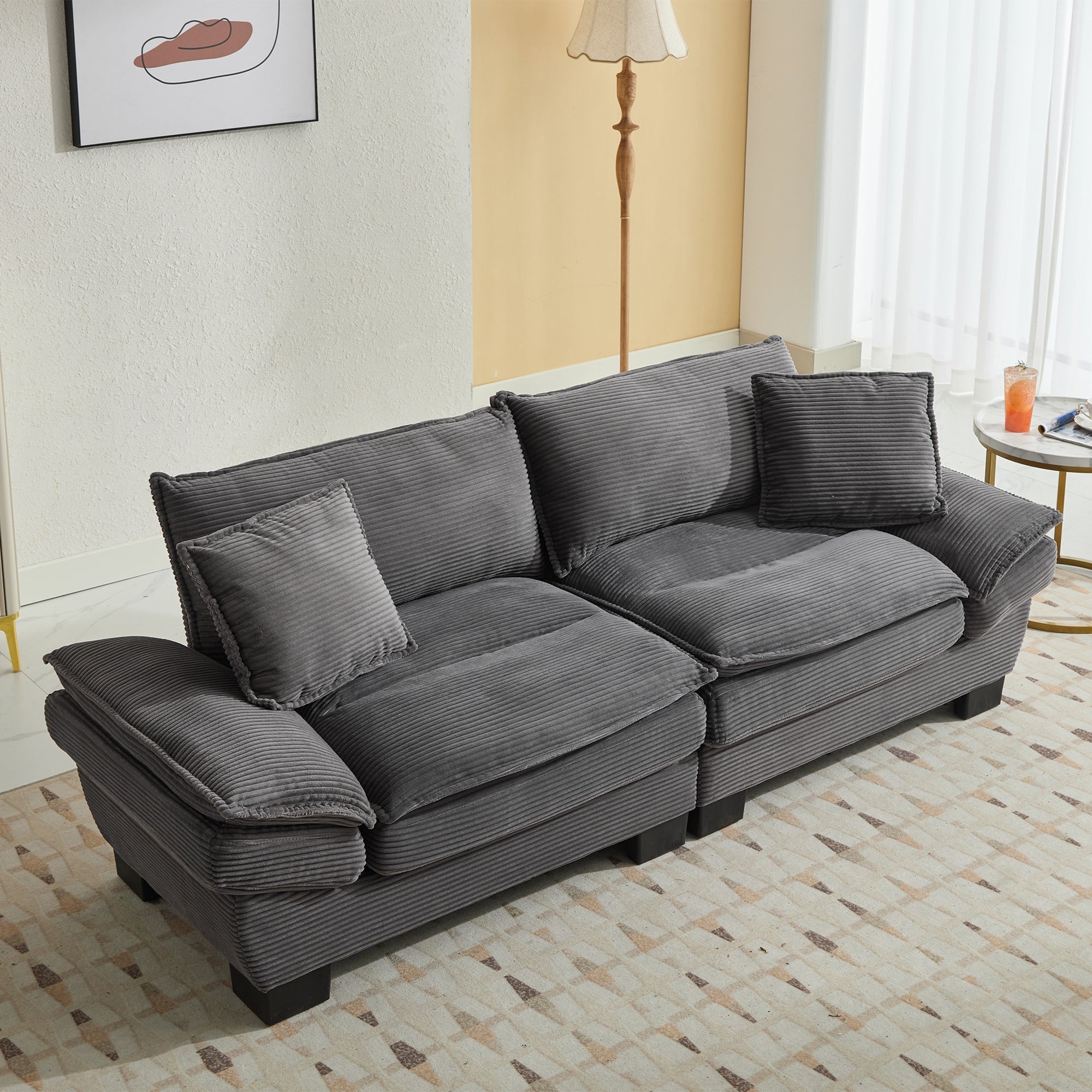Corduroy Sofa Sleeper Couch Loveseat Sofa with Comfy Pillows (W676P184143) - Direct Wicker
