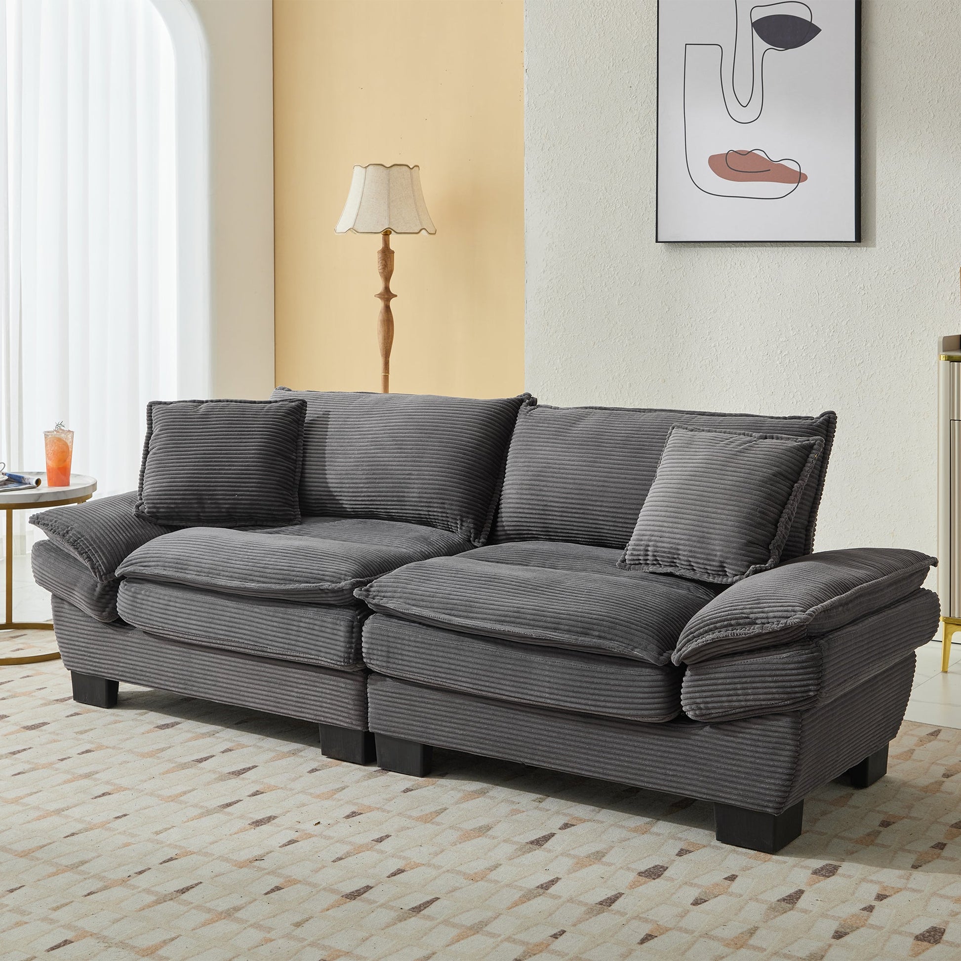 Corduroy Sofa Sleeper Couch Loveseat Sofa with Comfy Pillows (W676P184143) - Direct Wicker