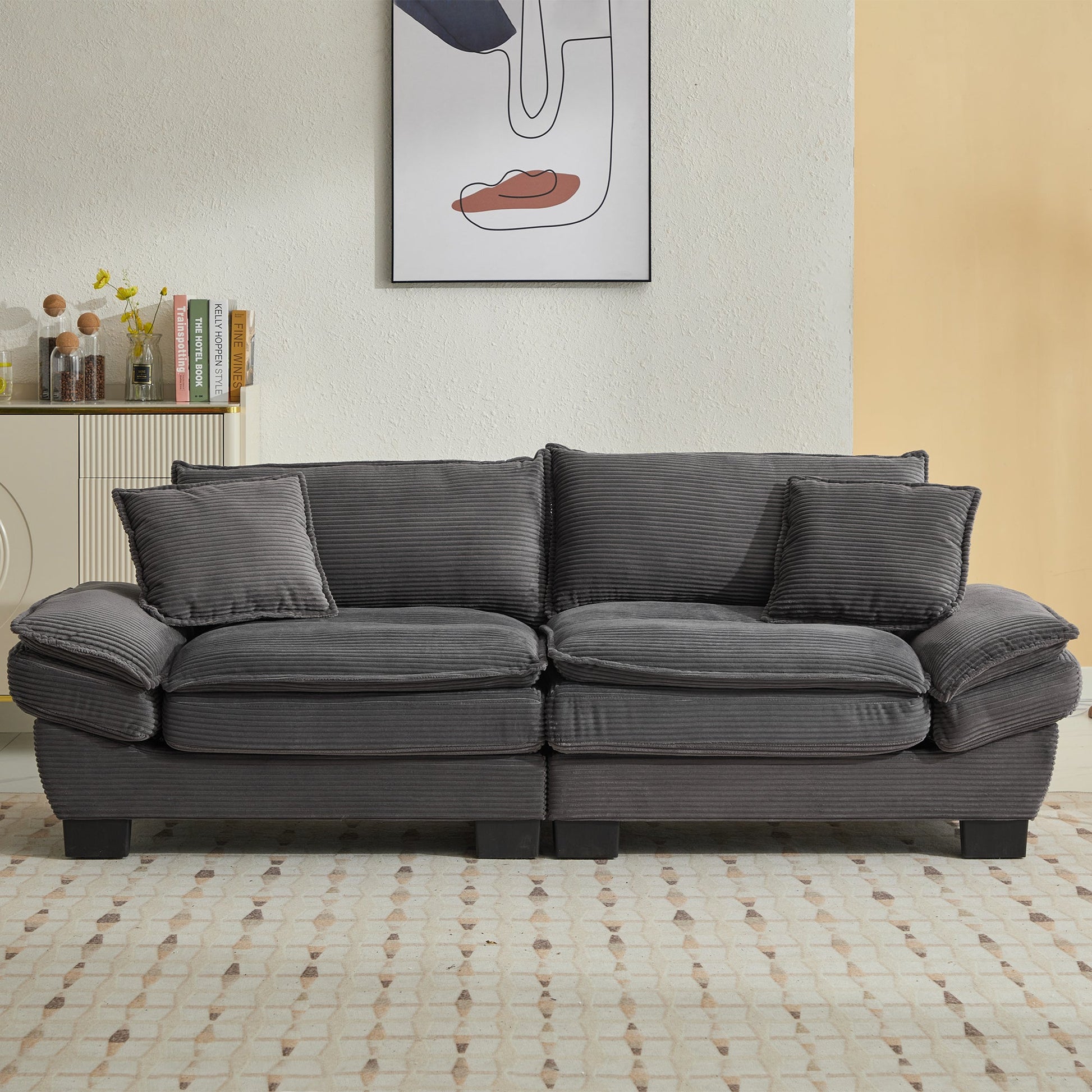 Corduroy Sofa Sleeper Couch Loveseat Sofa with Comfy Pillows (W676P184143) - Direct Wicker
