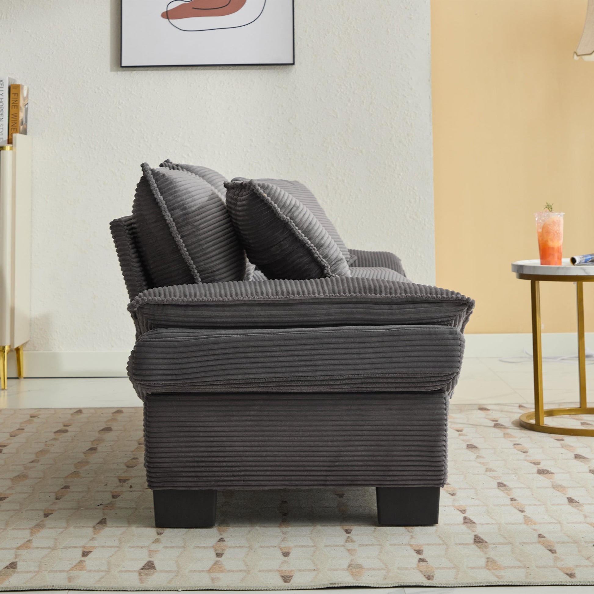 Corduroy Sofa Sleeper Couch Loveseat Sofa with Comfy Pillows (W676P184143) - Direct Wicker