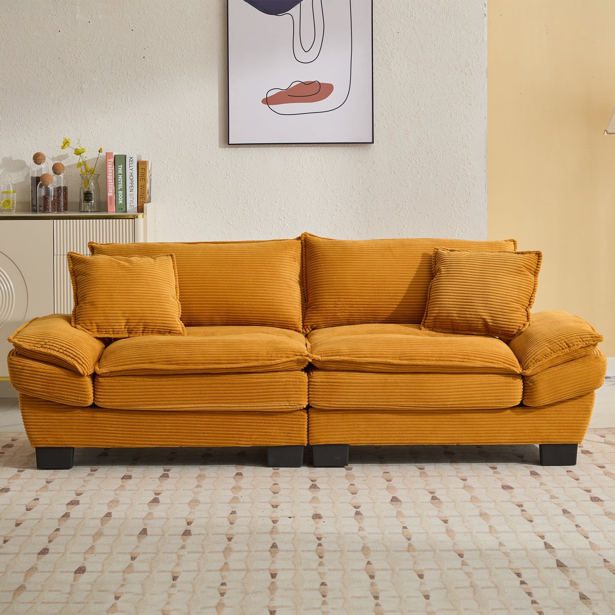Corduroy Sofa Sleeper Couch Loveseat Sofa with Pillows Comfy Upholstered (W676P184141) - Direct Wicker